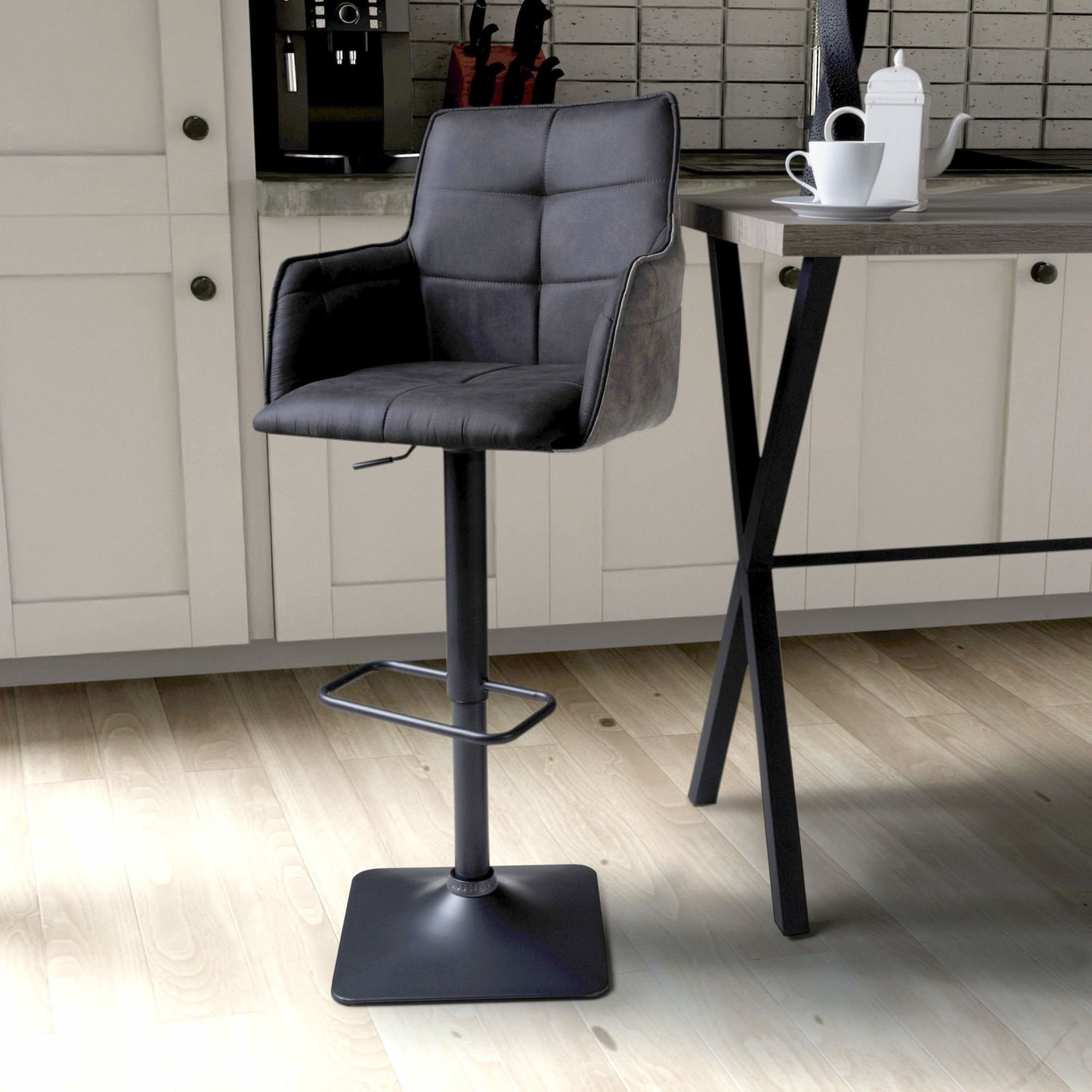 Pair of Blake Suede Effect Dark Grey Bar Stools