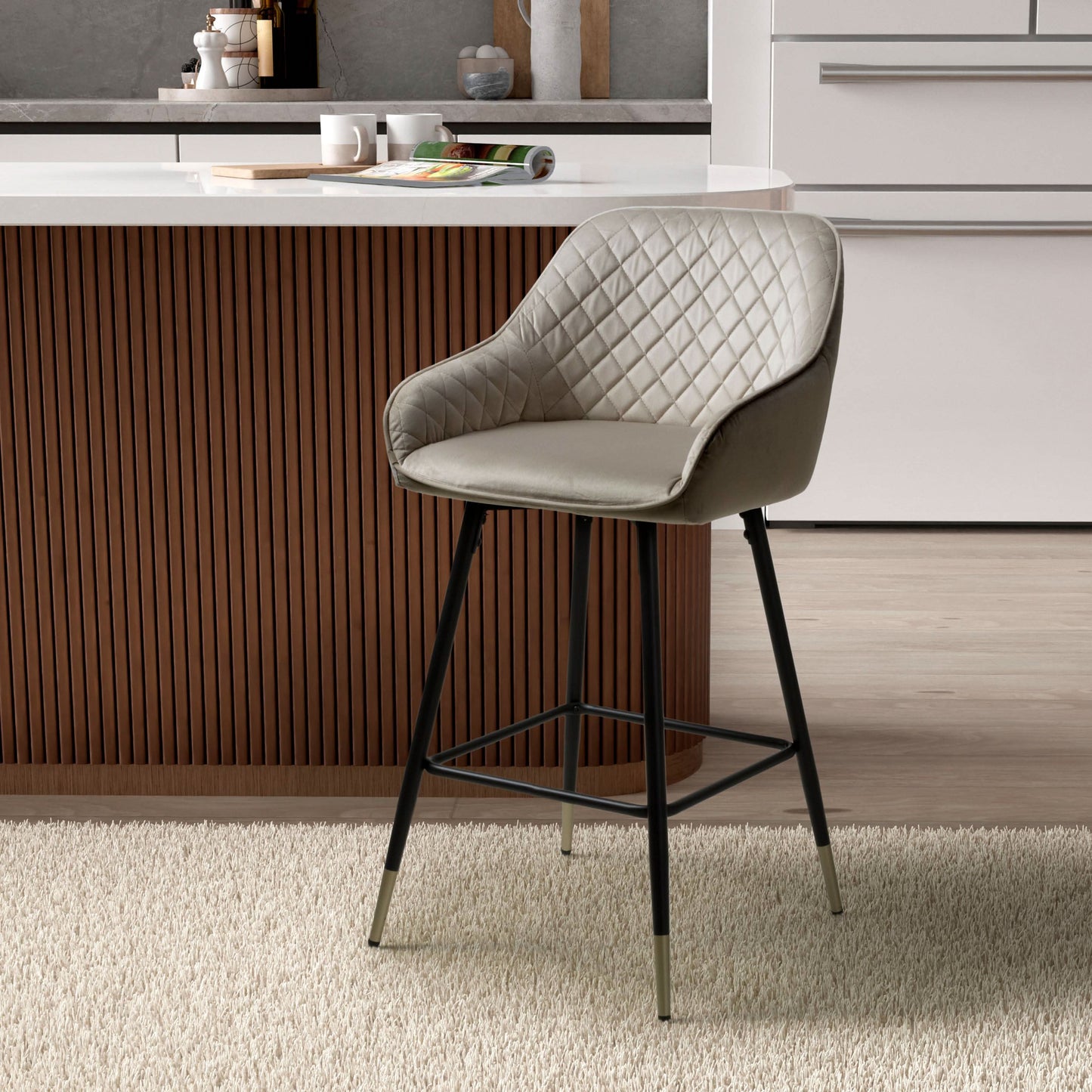 Pair of Halston Brushed Velvet Mink Bar Stools