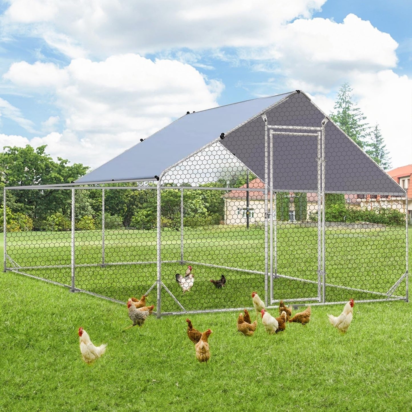 AECOJOY Large Metal Chicken Coop Run Walk-in Metal Chicken Cage