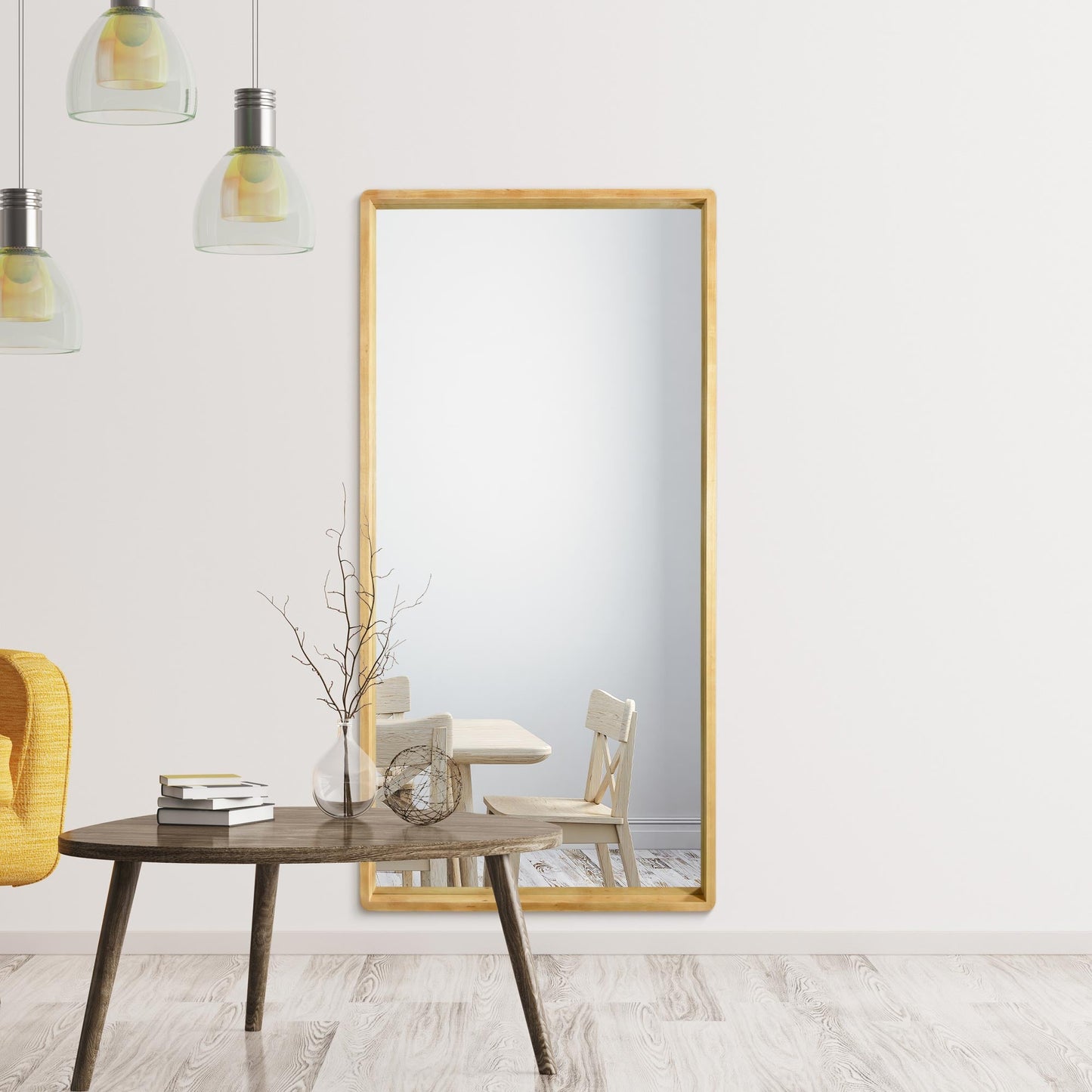 The Tobias - Solid Oak Rounded Corner Leaner / Wall Mirror 71 X 35 (180CM X 90CM) Scandinavian 'Scandi' Inspired.
