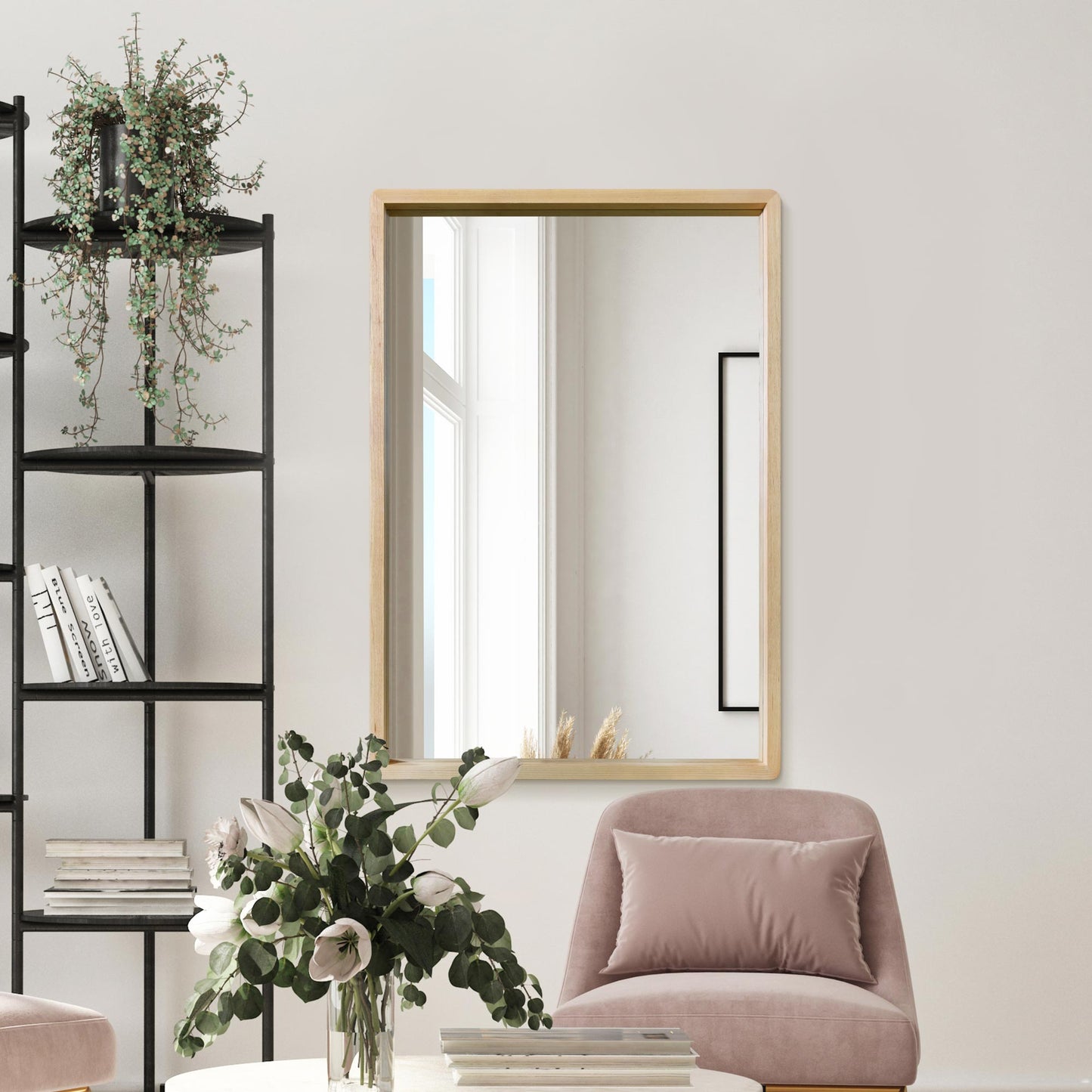 The Tobias - Solid Oak Rounded Corner Wall Mirror 39 X 27.5 (100CM X 70CM) Scandinavian 'Scandi' Inspired.