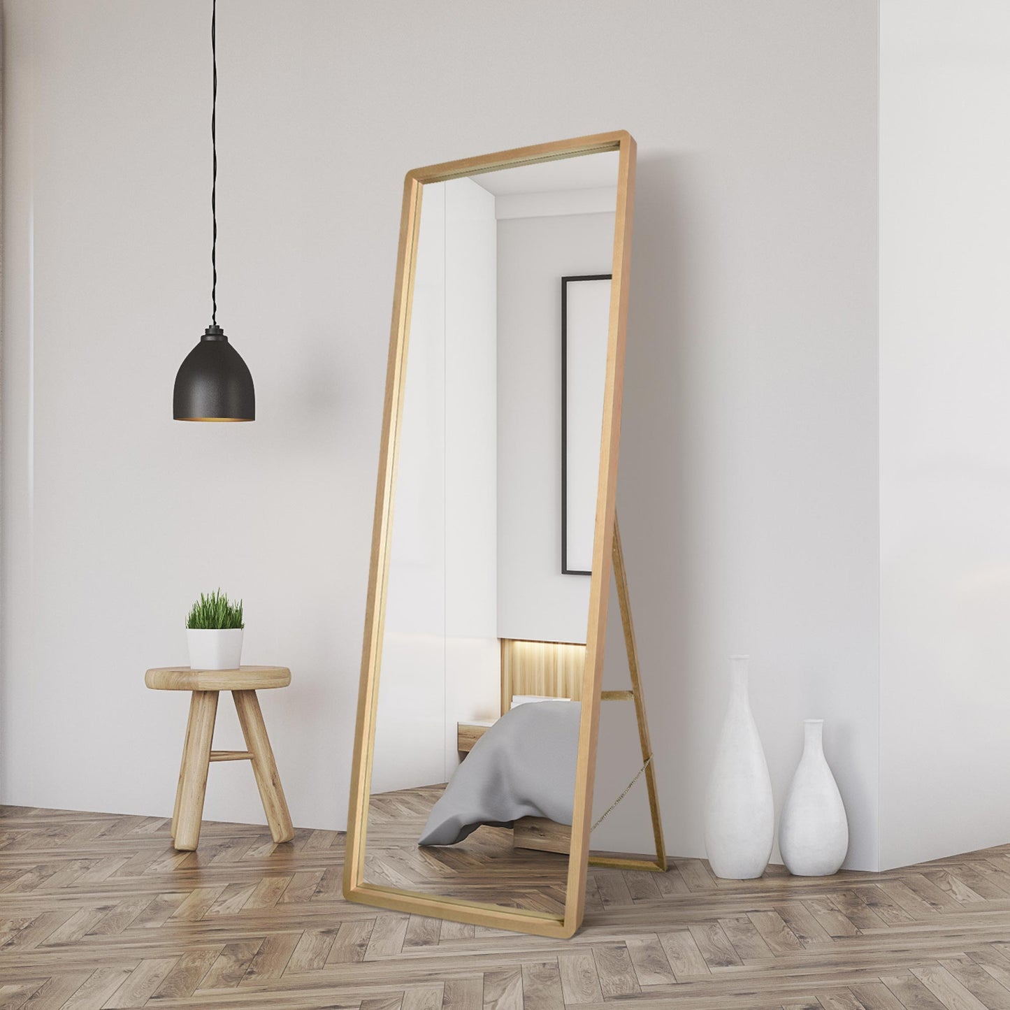 The Tobias - Solid Oak Rounded Corner Cheval Mirror 67 X 23 (170CM X 58CM) Scandinavian 'Scandi' Inspired.