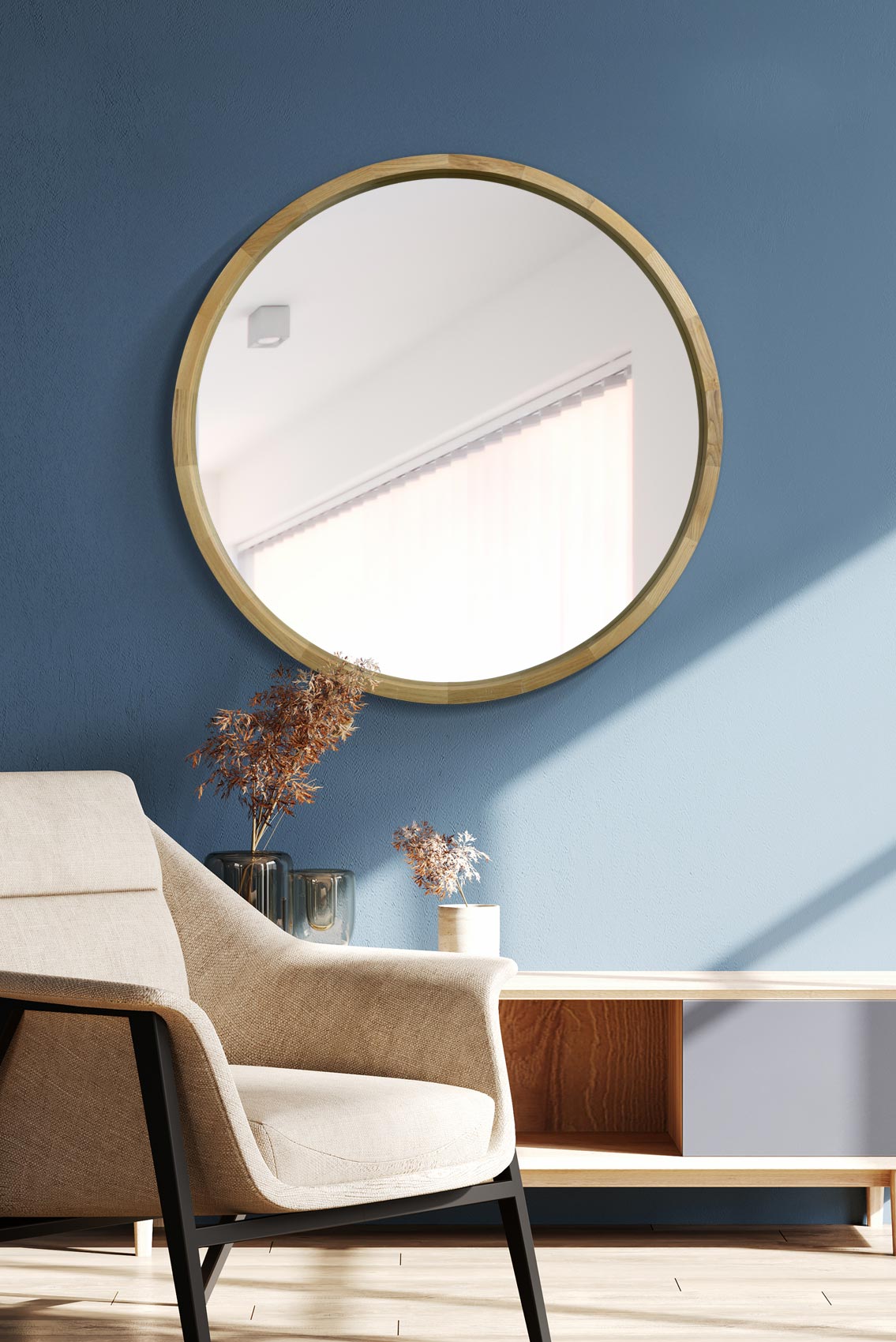 The Tobias - Solid Oak Round Deep Dish Framed Mirror 35 X 35 (90CM X 90CM)