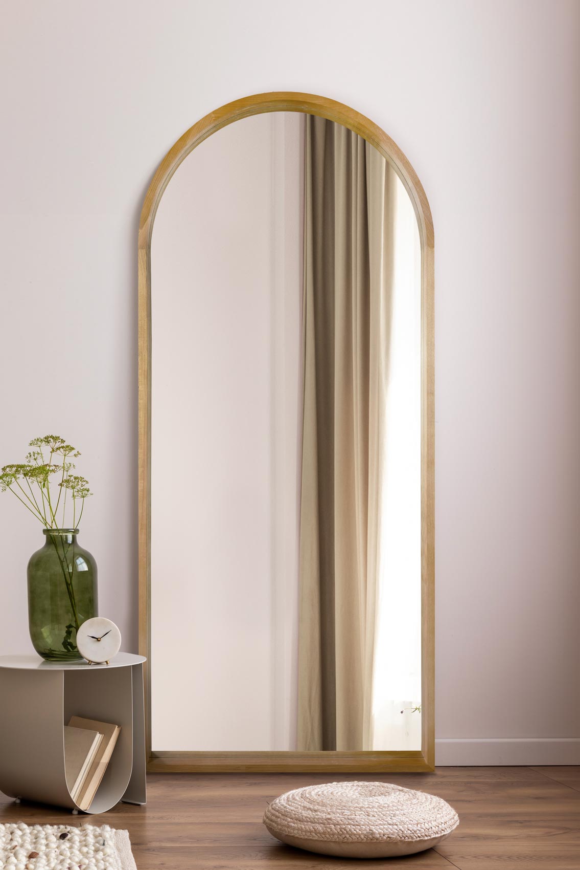 The Tobias - Solid Oak Framed Arched Leaner / Wall Mirror 75 X 33 (190CM X 85CM) Scandinavian 'Scandi' Inspired.