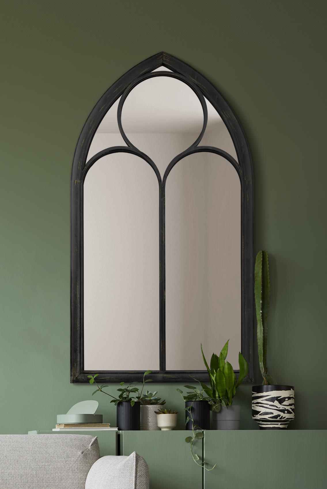 The Rosie - Extra Large Rustic Metal Chapel Arched Decorative Wall or Leaner Mirror Black Colour 60 X 32 (150CM X 81CM)