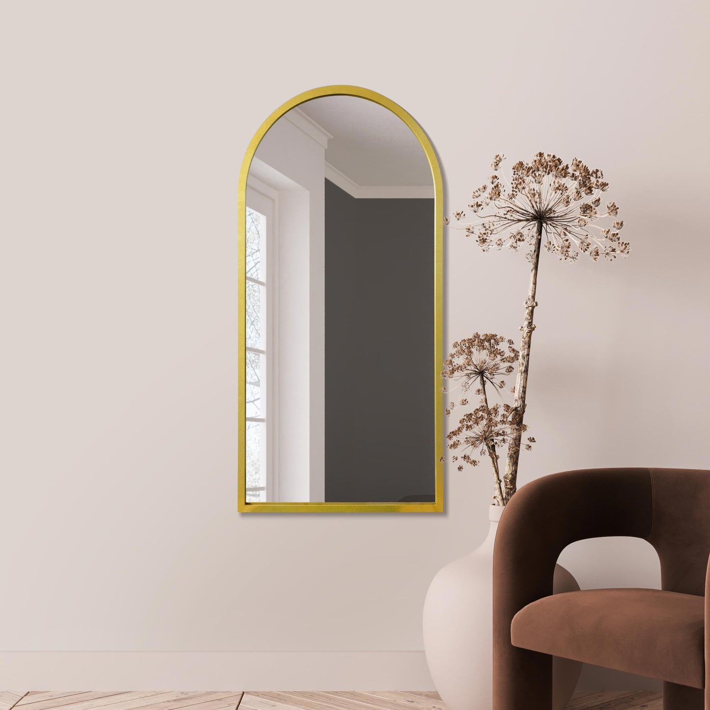 The Perry - Gold Metal Framed Arched Wall Mirror 47 X 23.5 (120CM X 60CM)