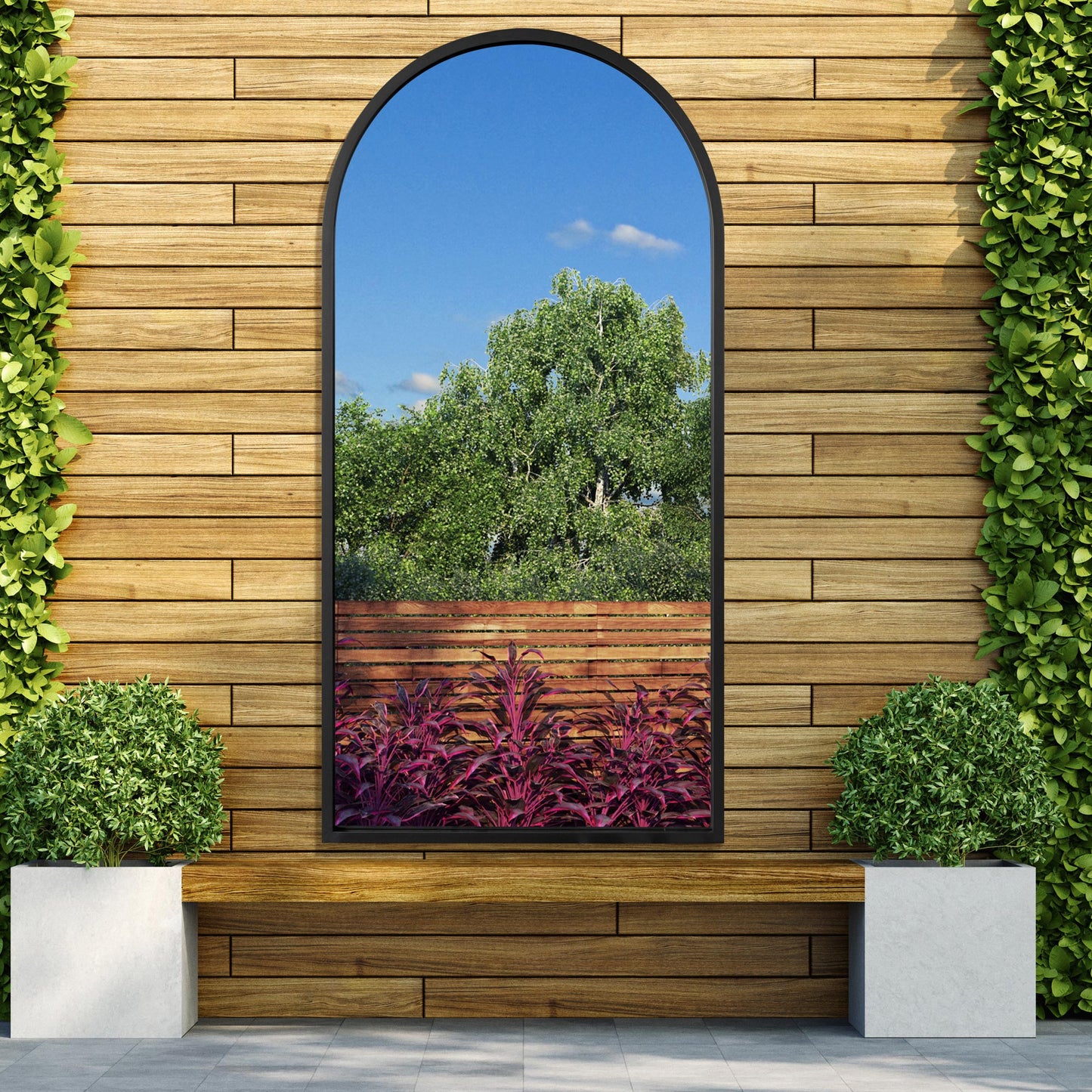 The Perry - Black Metal Framed Arched Leaner/Wall Garden Mirror 55 X 27.5 (140CM X 70CM)