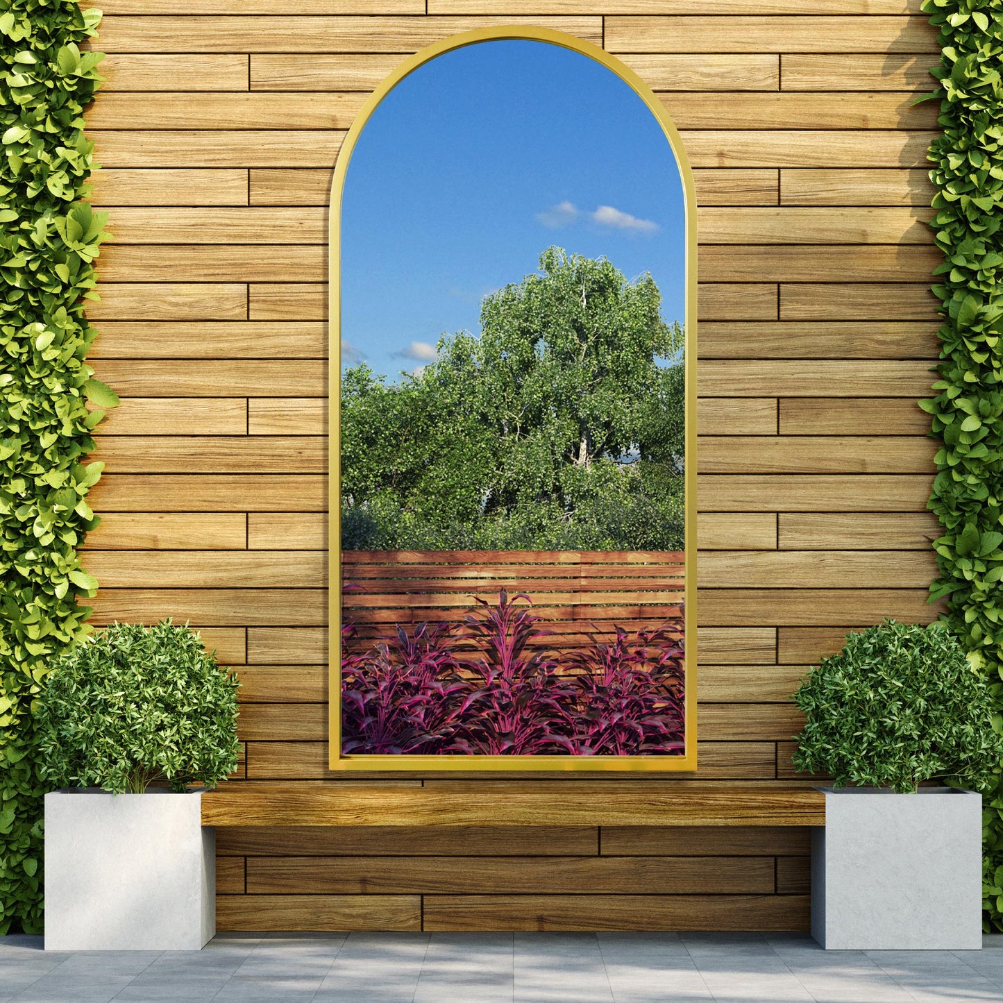 The Perry - Gold Metal Framed Arched Leaner/Wall Garden Mirror 55 X 27.5 (140CM X 70CM)