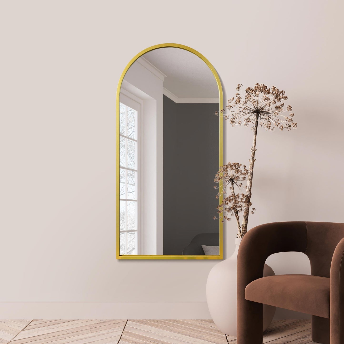 The Perry - Gold Framed Arched Leaner/Wall Mirror 55 X 27.5 (140CM X 70CM)