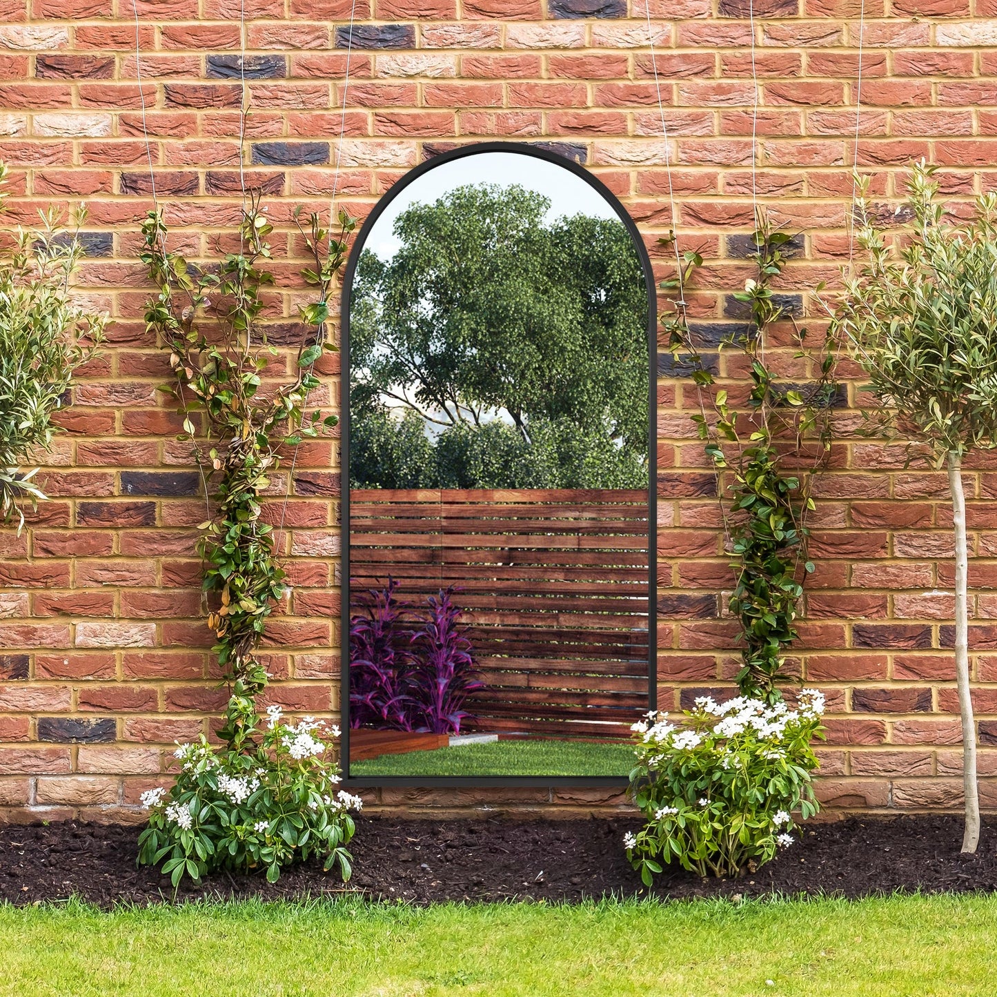 The Perry - Black Framed Arched Garden Wall Mirror 71 X 35 (180CM X 90CM)