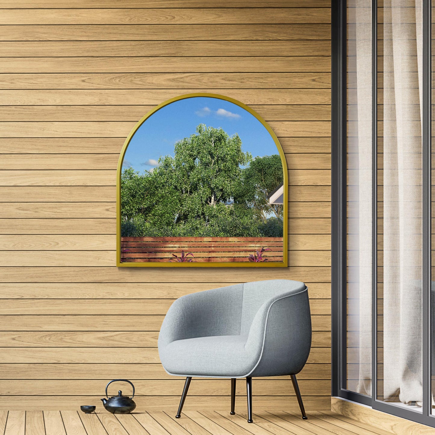 The Perry - Gold Metal Framed Arched Leaner/Wall Garden Mirror 39 X 39 (100CM X 100CM)