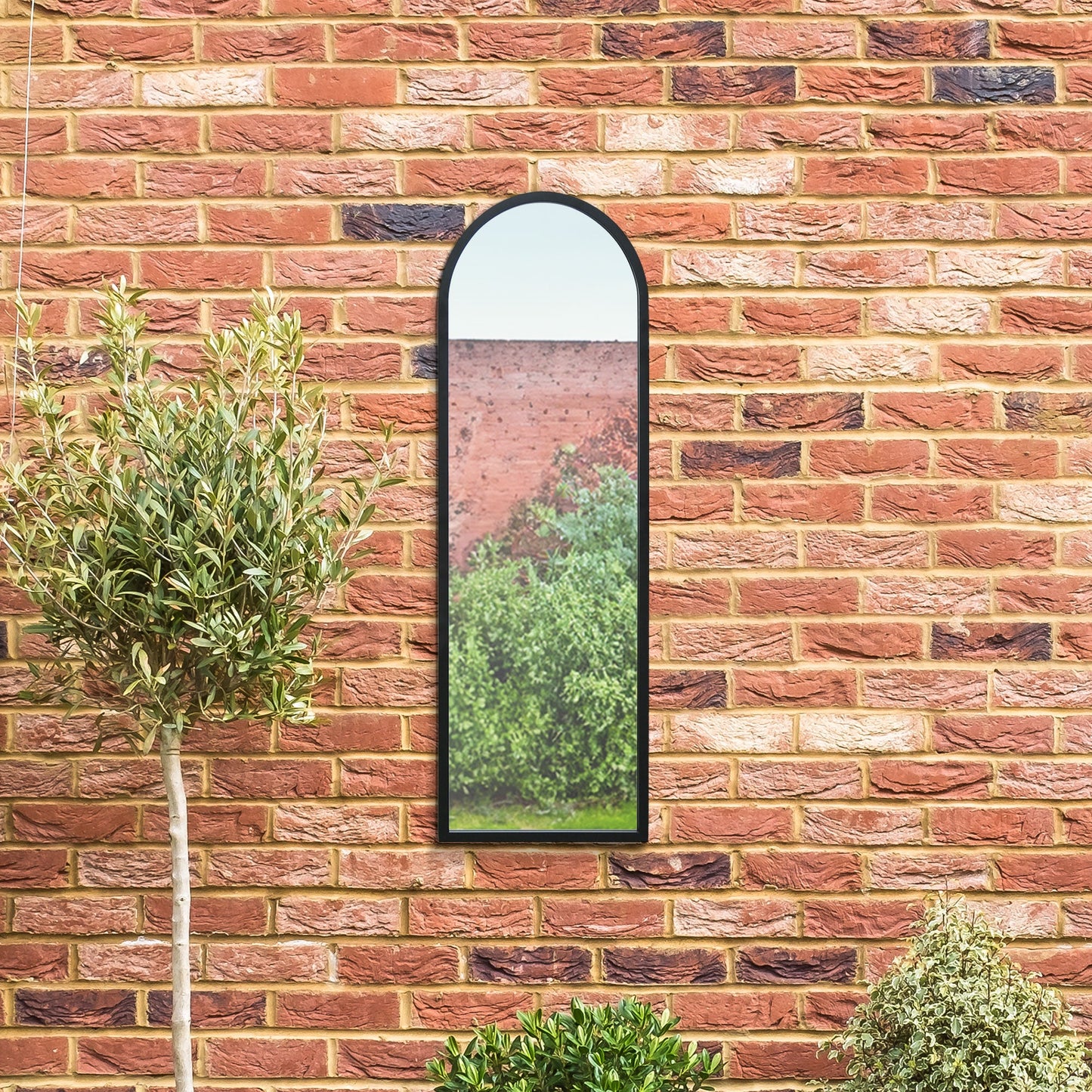 The Perry - Black Metal Framed Arched Garden Wall Mirror 47 X 16 (120CM X 40CM)