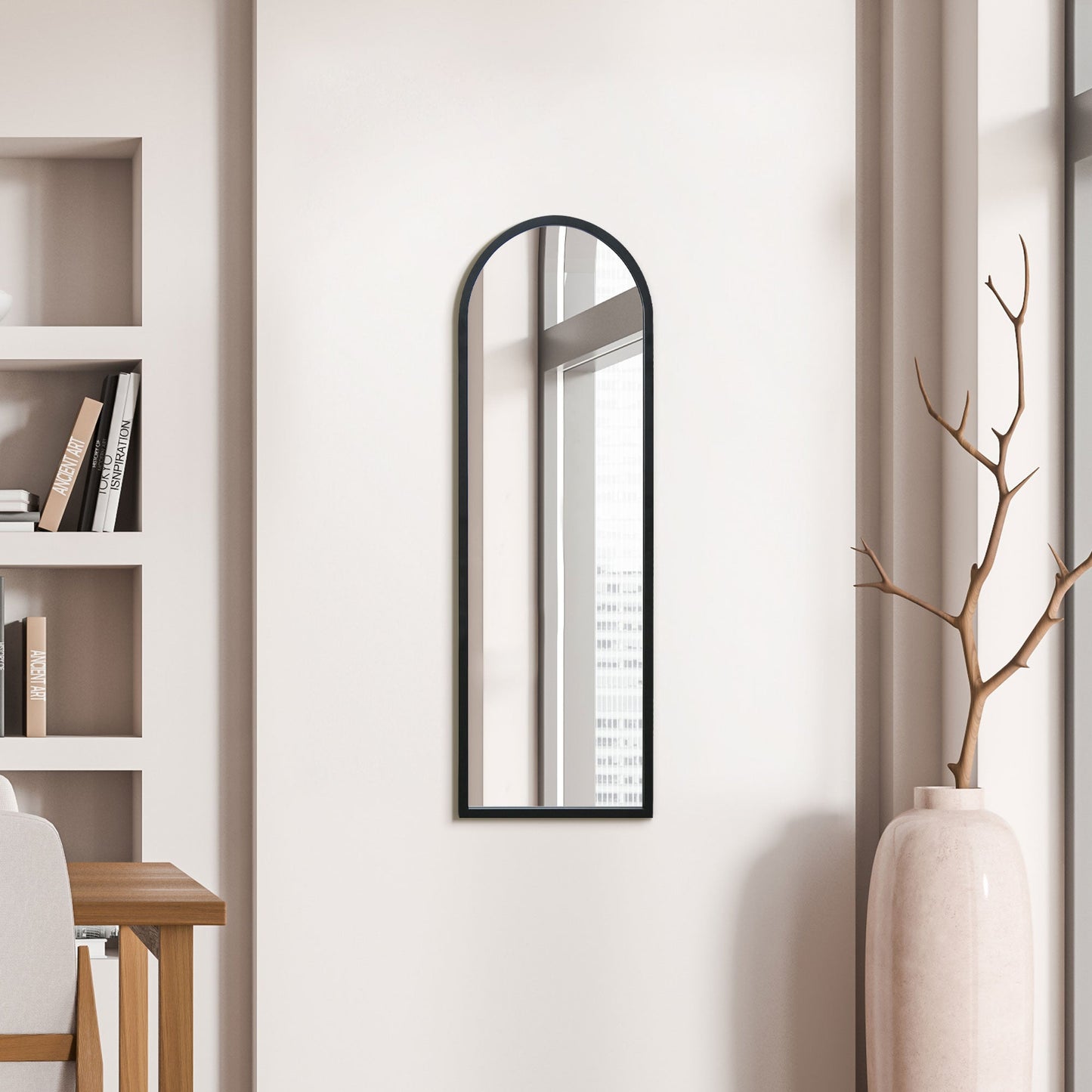 The Perry - Black Metal Framed Arched Wall Mirror 47 X 16 (120CM X 40CM)