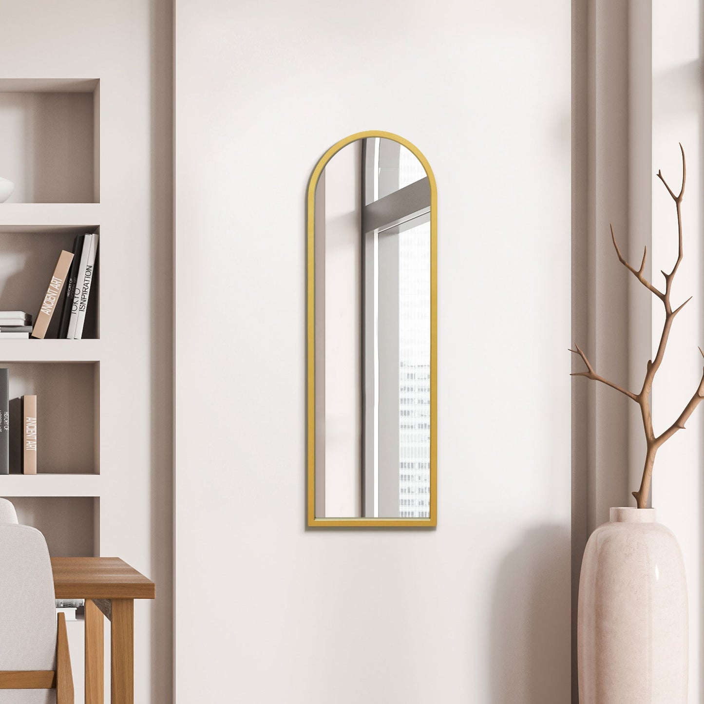 The Perry - Gold Metal Framed Arched Wall Mirror 47 X 16 (120CM X 40CM)