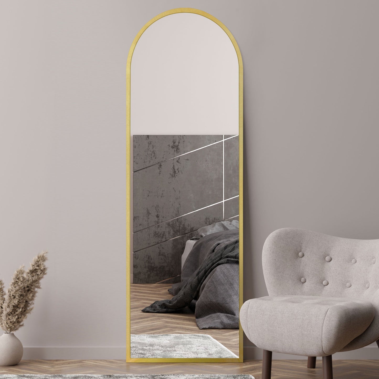The Perry - Gold Framed Arched Leaner/Wall Mirror 71 X 24 (180CM X 60CM)