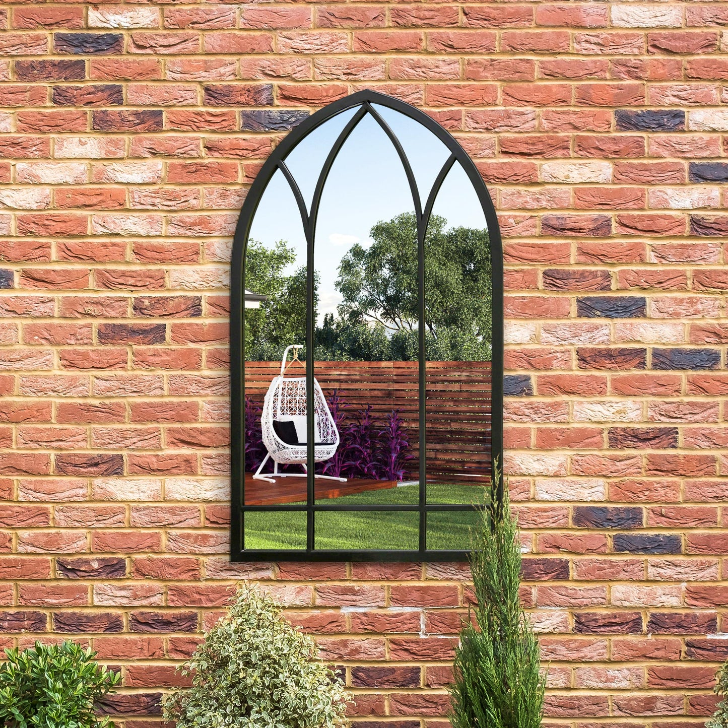 The Perry - Black Metal Framed Arched Garden Wall Mirror 32 X 19 (83CM X 48CM)