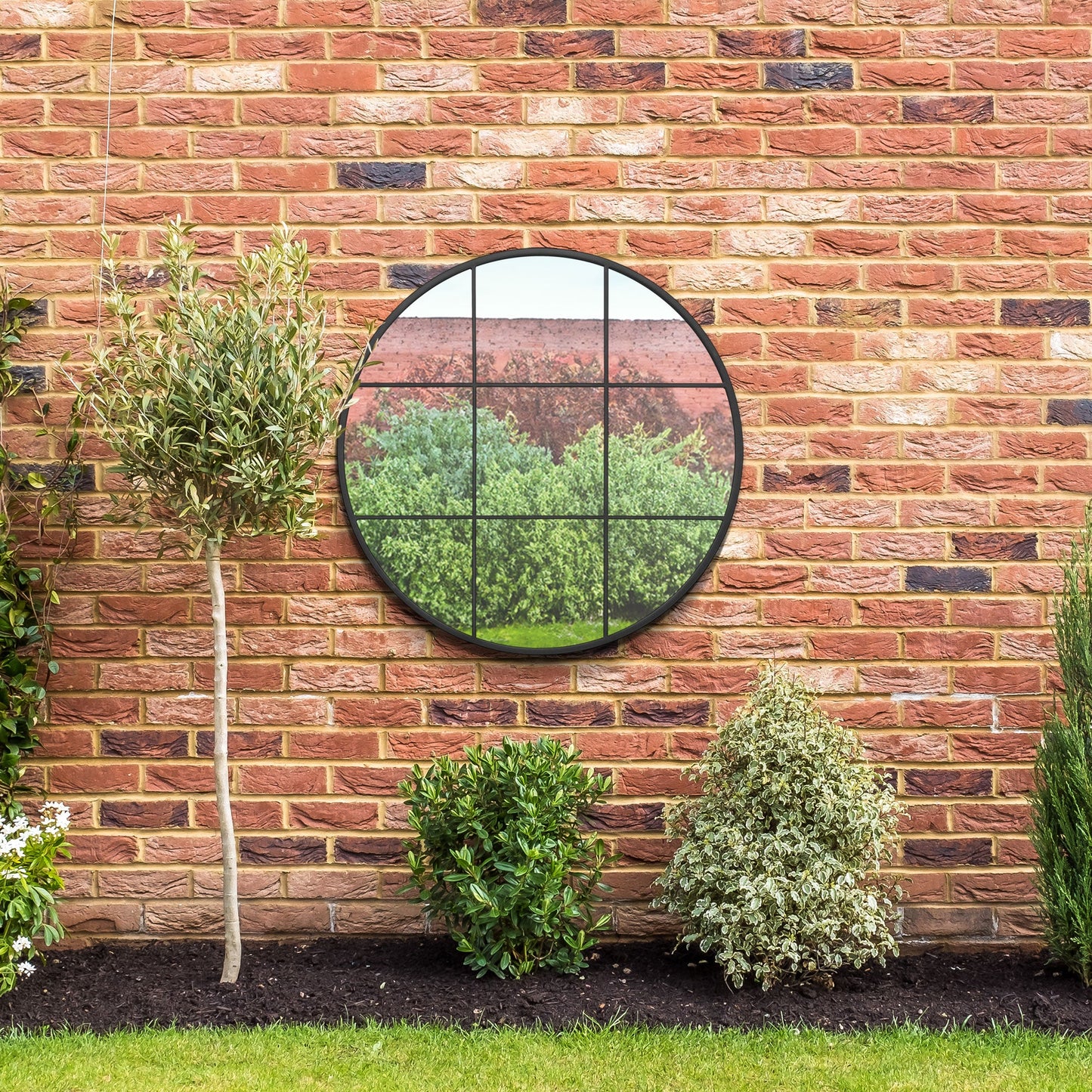 The Alora - Black Metal Frame Round Garden Wall Mirror 39 x 39 (100x100CM)