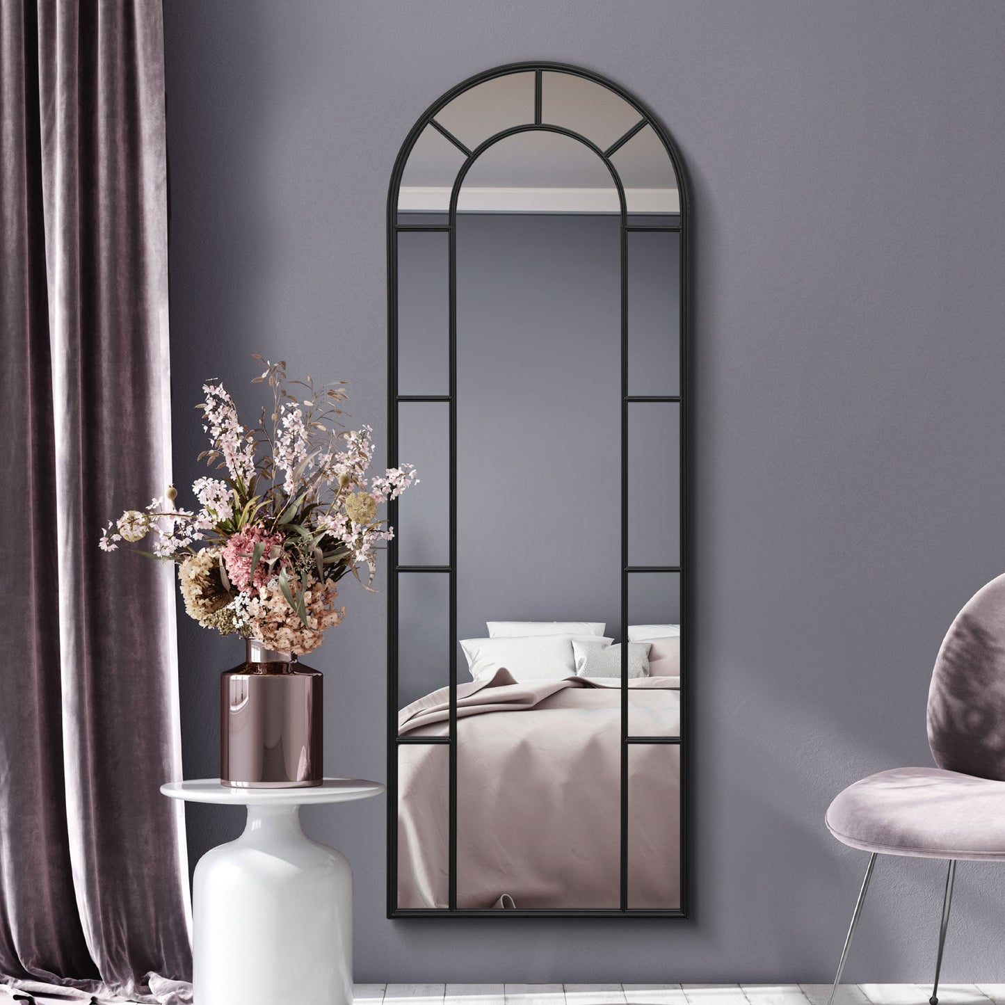 The Perry - Black Framed Arched Leaner/Wall Mirror 67 X 24 (170CM X 60CM)