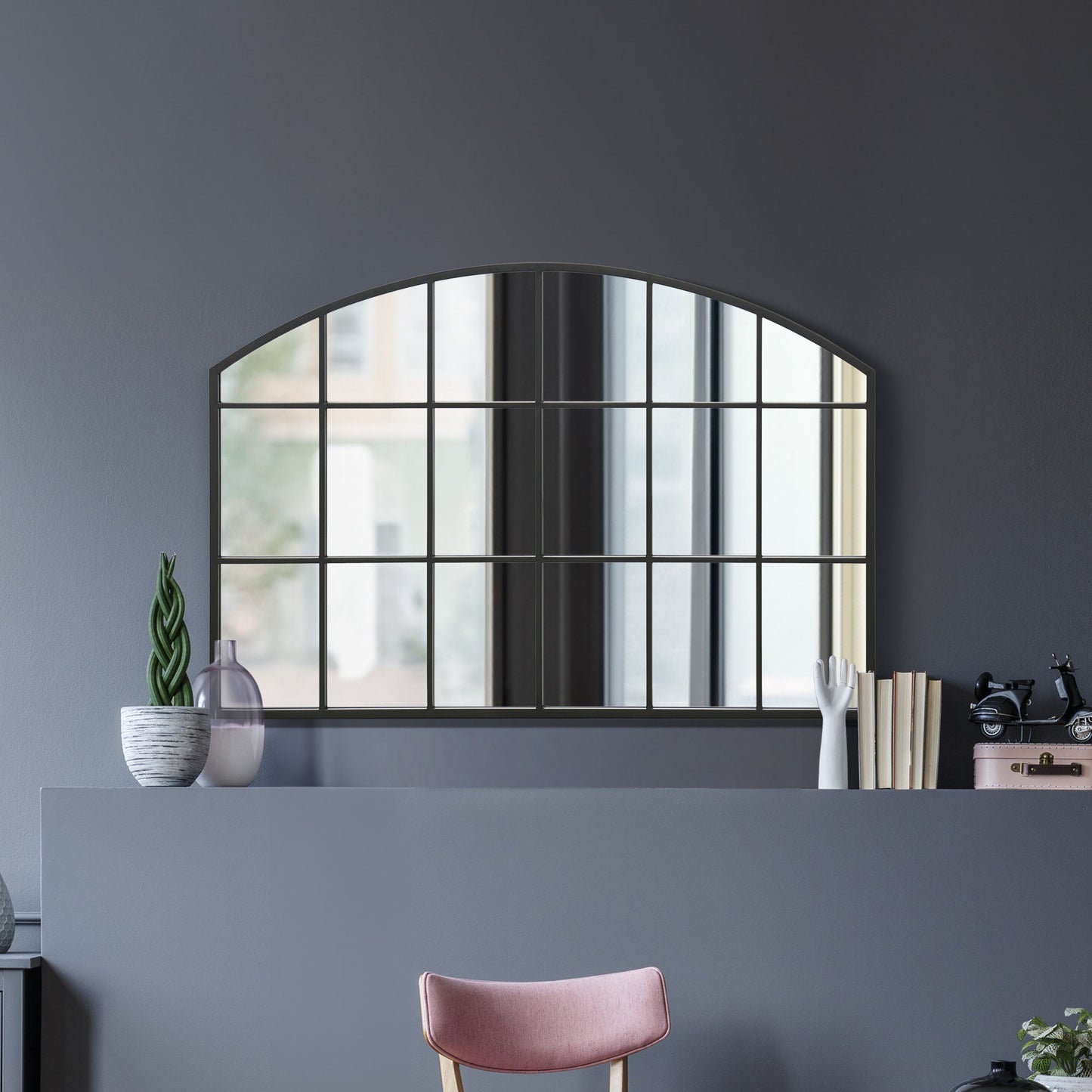 The Perry - Black Framed Arched Wall Over Mantle Mirror 43 X 29 (110CM X 75CM)