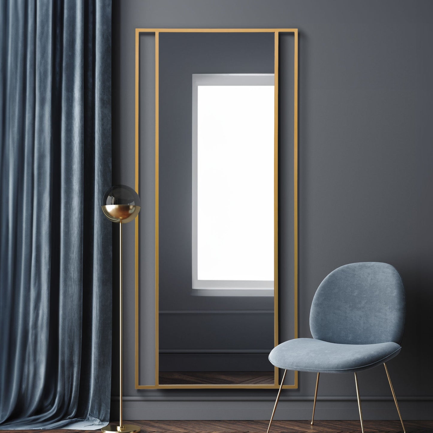 The Elma - Gold Modern Wall and Leaner Mirror 79 X 35 (200 x 90CM)