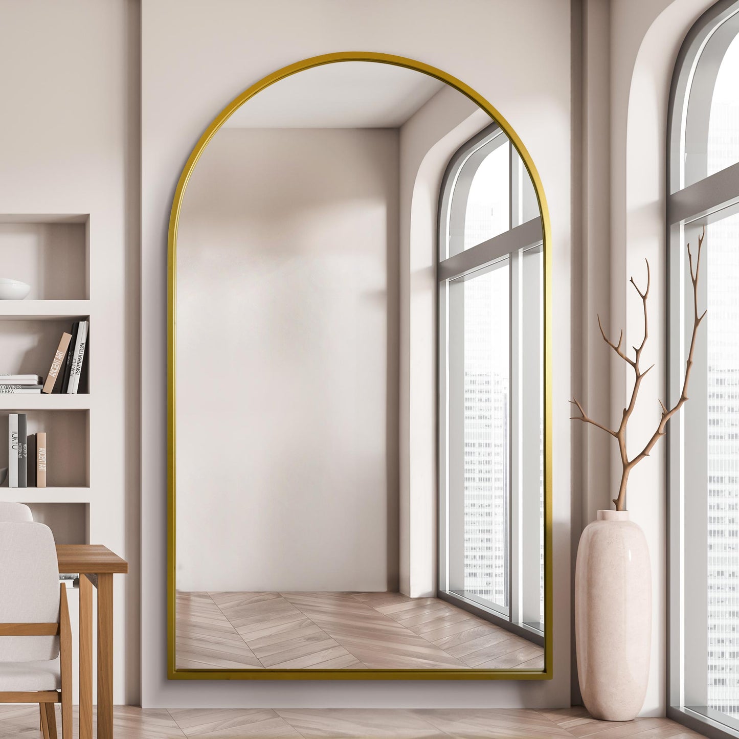 The Perry - Gold Framed Arched Leaner/Wall Mirror 75 X 47 (190CM X 120CM)