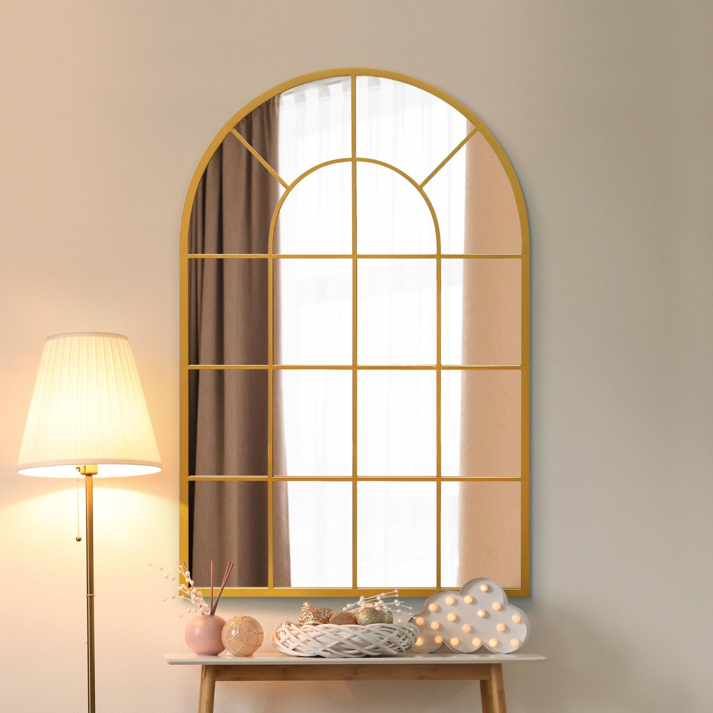 The Perry - Gold Framed Arched Window Leaner/Wall Mirror 47 X 31 (120x80CM) Suitable for Inside and Outside!