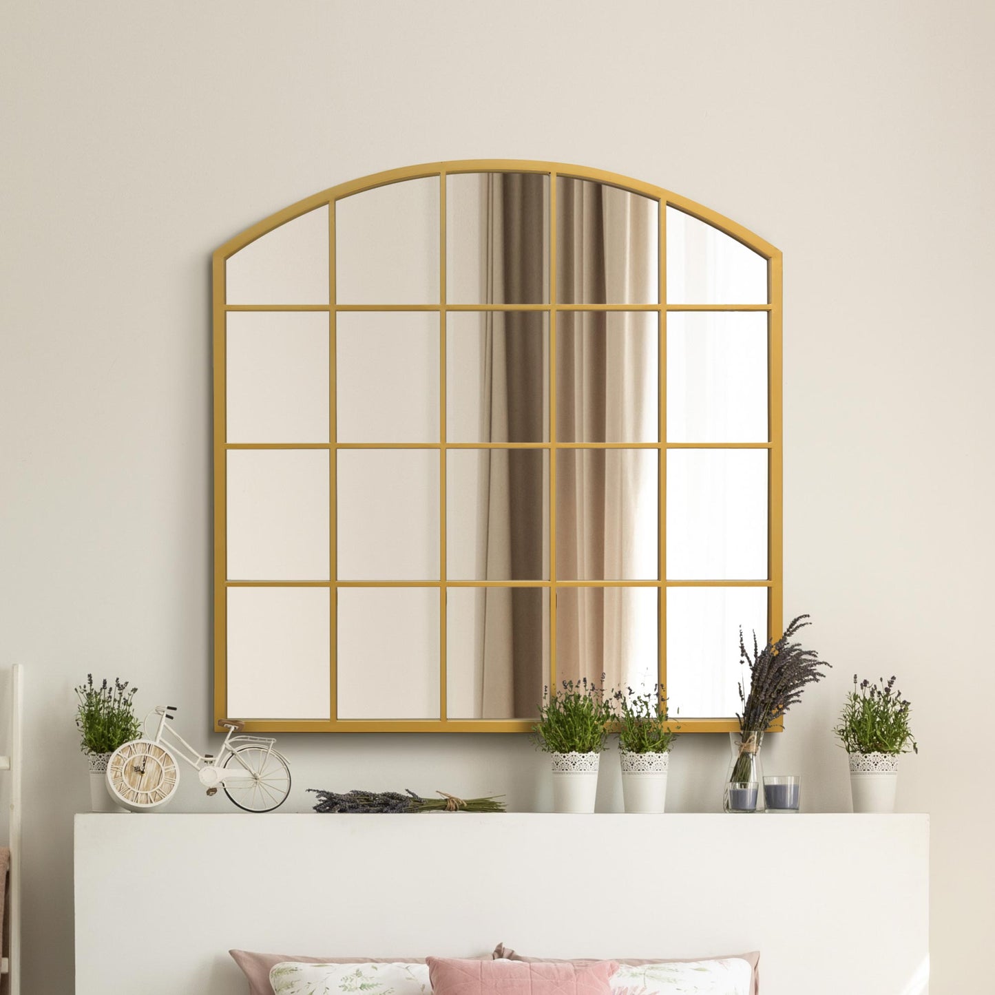 The Perry - Gold Framed Arched Window Leaner/Wall Mirror 39 X 39 (100x100CM) Suitable for Inside and Outside!
