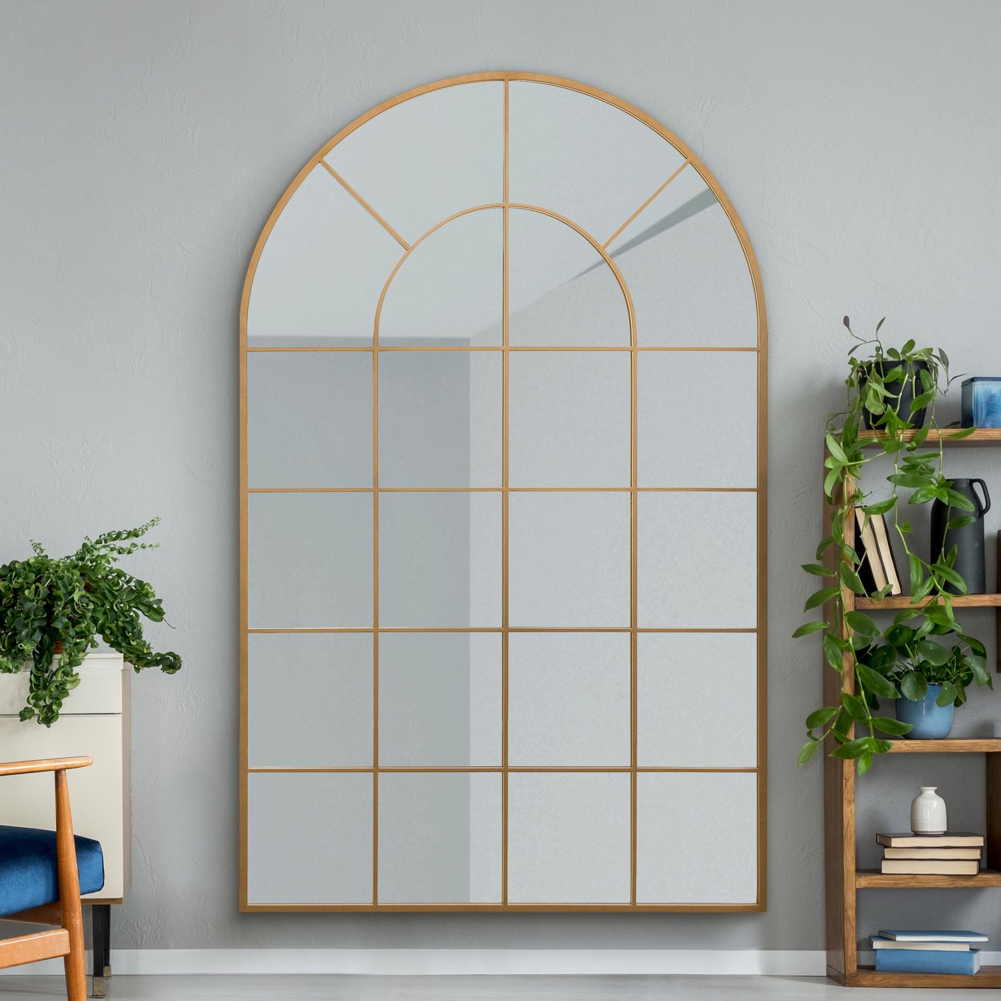 The Perry - Gold Framed Arched Window Leaner/Wall Mirror 75 X 47 (190x120CM) Suitable for Inside and Outside!