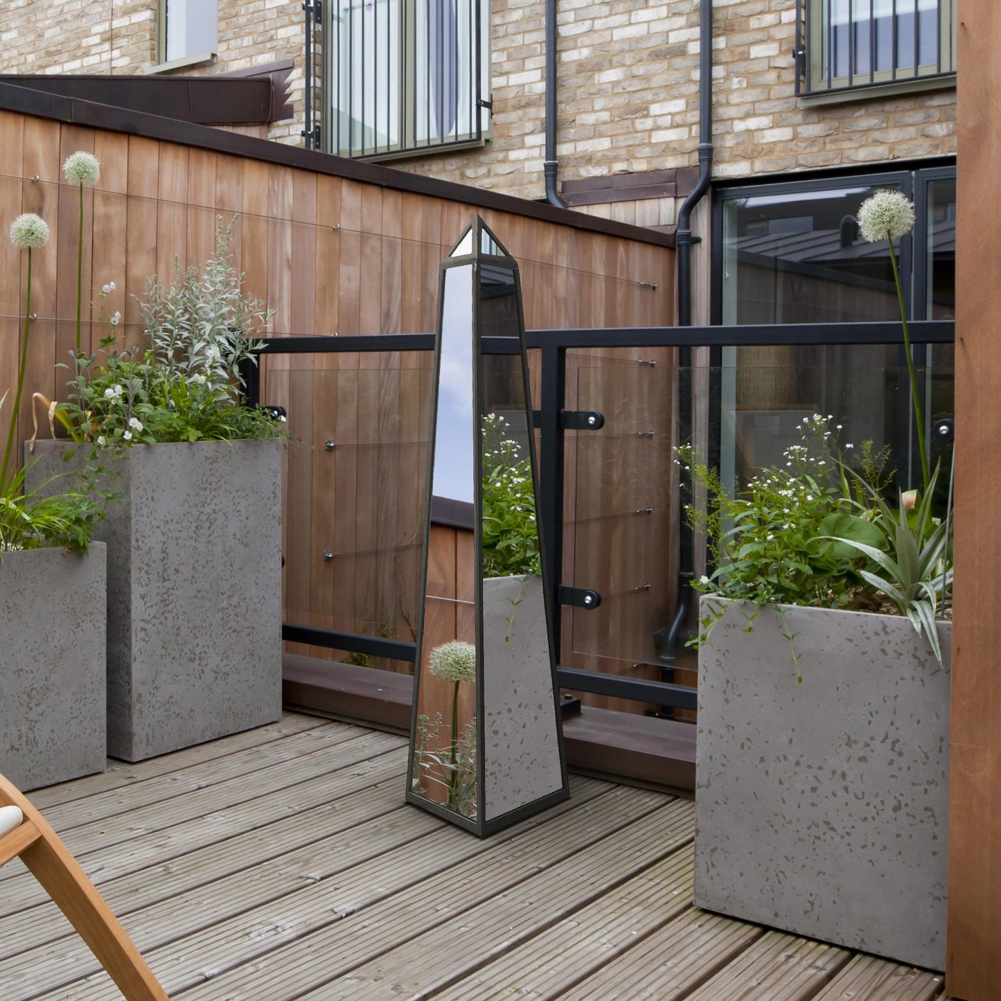 The Sable - New Black Metal Edged Mirrored Garden Ornament 47 X 10 X 10 (120CM X 25CM X 25CM)