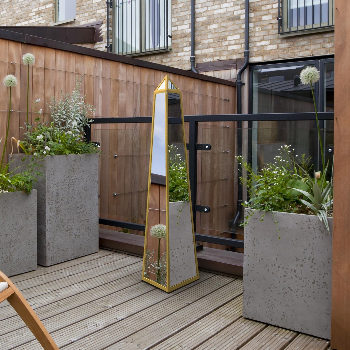 The Sable - New Gold Metal Edged Mirrored Garden Ornament 47 X 10 X 10 (120CM X 25CM X 25CM)