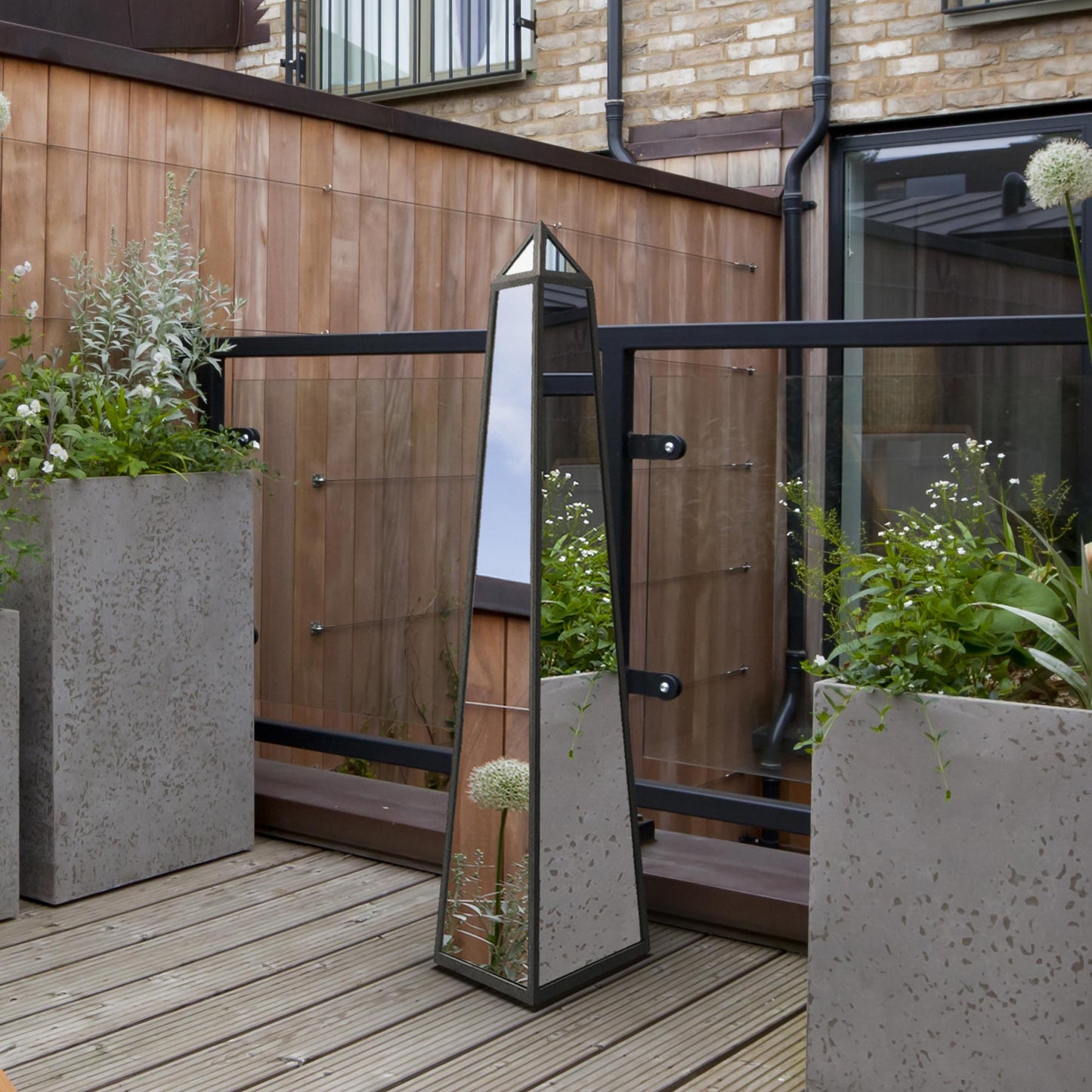 The Sable - New Black Metal Edged Mirrored Garden Ornament 39 X 8 X 8 (100CM X 20CM X 20CM)