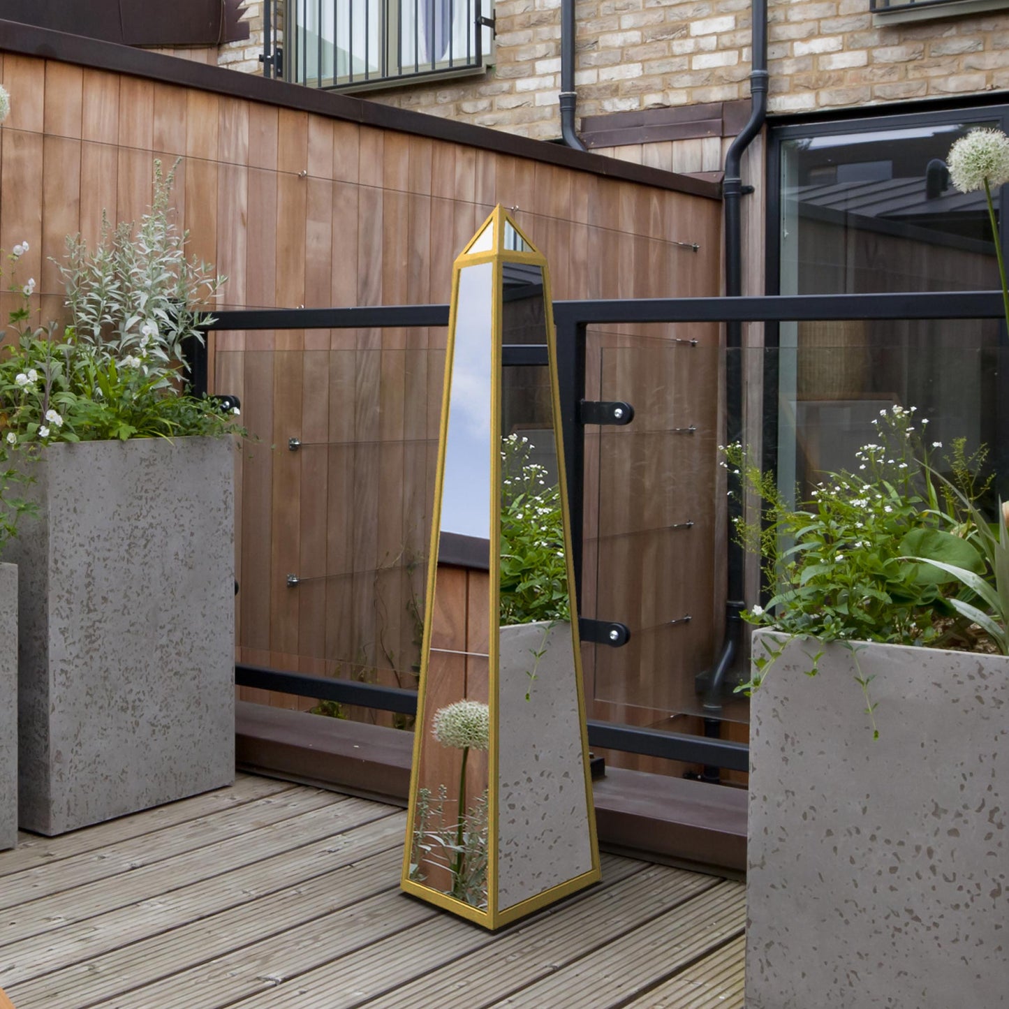 The Sable - New Gold Metal Edged Mirrored Garden Ornament 39 X 8 X 8 (100CM X 20CM X 20CM)