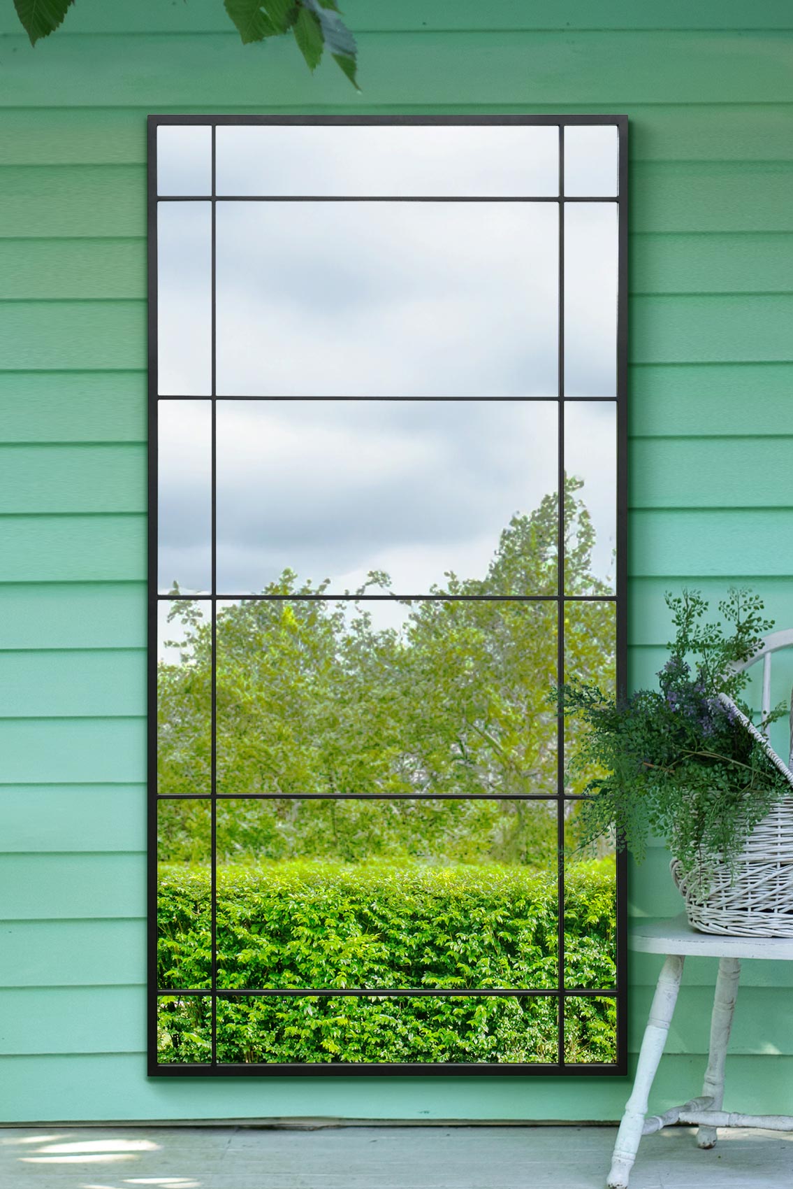 The Jonah - New Black Metal Framed Window Wall or Leaner Garden Mirror 71 X 35 (180CM X 90CM)