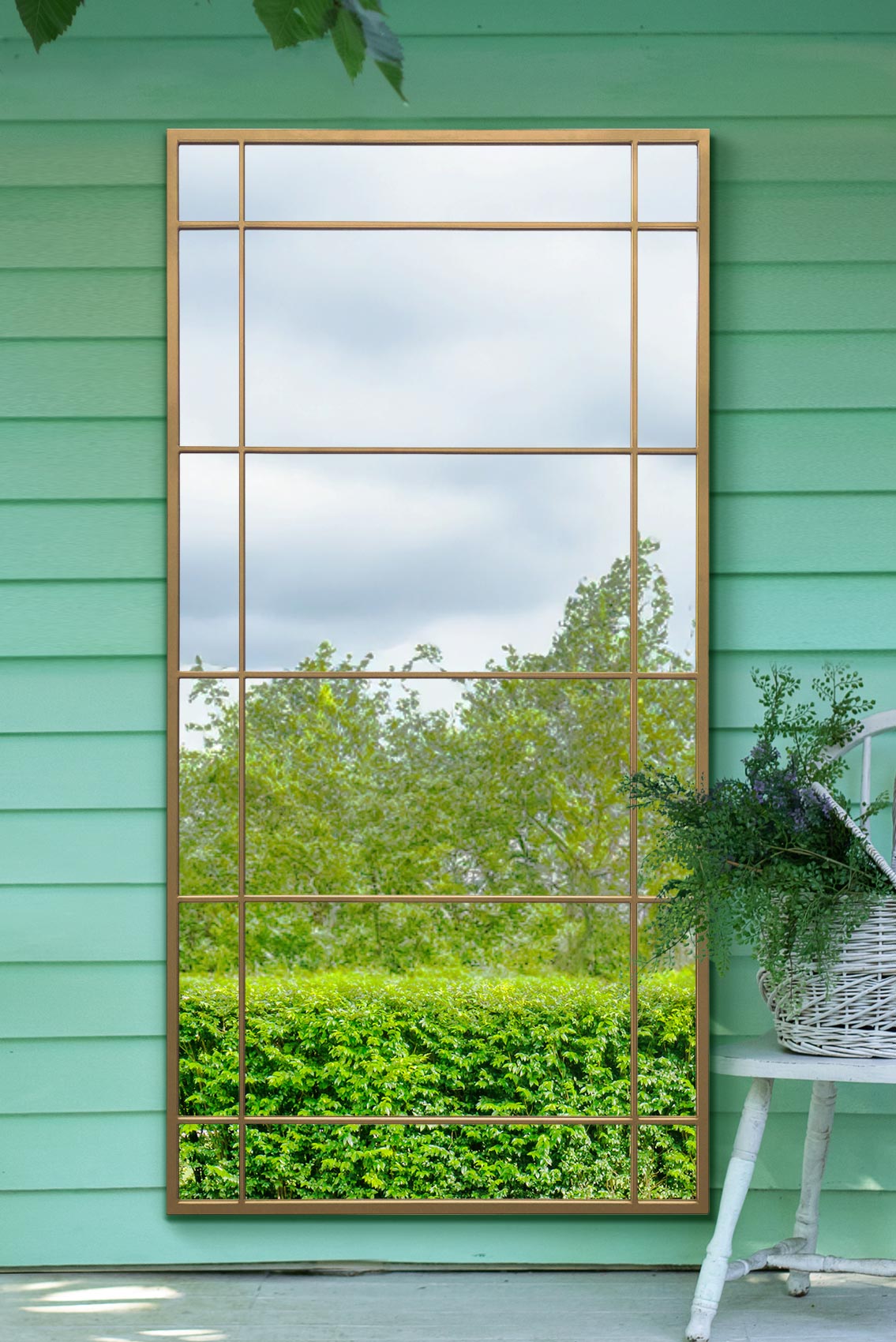 The Jonah - New Gold Metal Framed Window Wall or Leaner Garden Mirror 71 X 35 (180CM X 90CM)