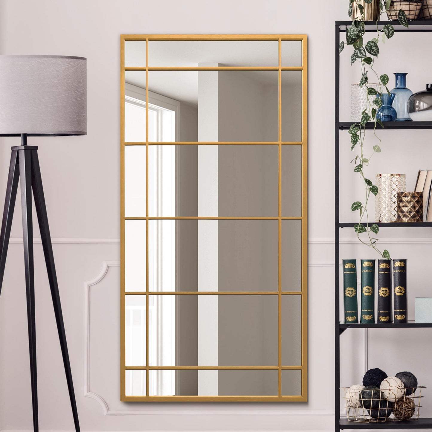 The Jonah - New Gold Metal Framed Window Wall or Leaner Mirror 63 X 31 (160CM X 80CM)