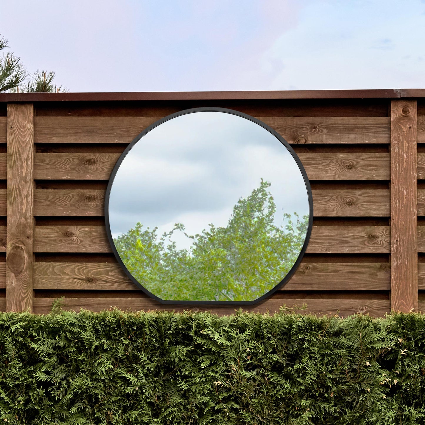 The Alora - Black Framed Flat Bottom Circular Garden Wall Mirror - Perfect for the Mantle! 41 X 39 (105CM X 100CM)