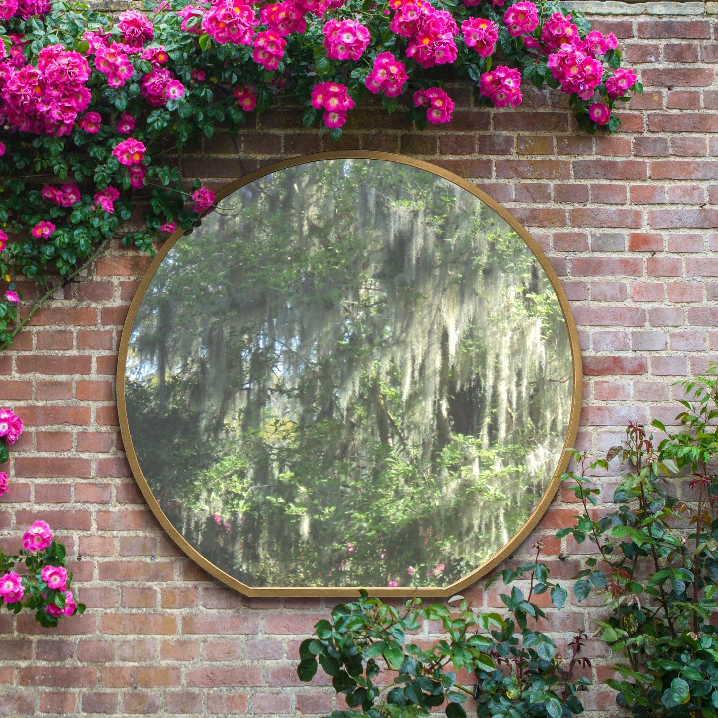 The Alora - Gold Framed Flat Bottom Circular Garden Wall Mirror - Perfect for the Mantle! 50 X 47 (126CM X 120CM)
