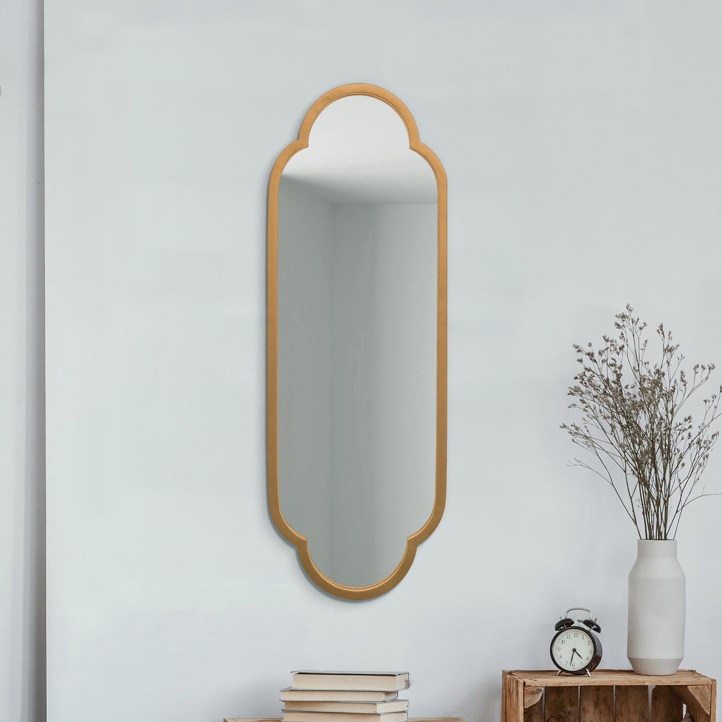 The Belle - New Gold Metal Framed Double Arched Oval Wall Mirror 40 X 14 (102CM X 35.5CM)