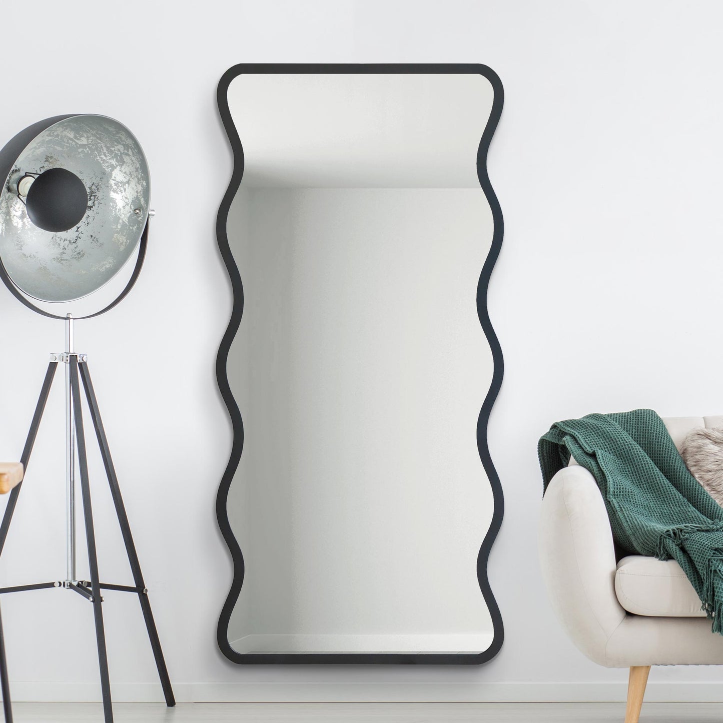 The Hunter - New Black Metal Rectangular Wavy Framed Wall Mirror. Landscape or Portrait 67 X 31 (170CM X 80CM).