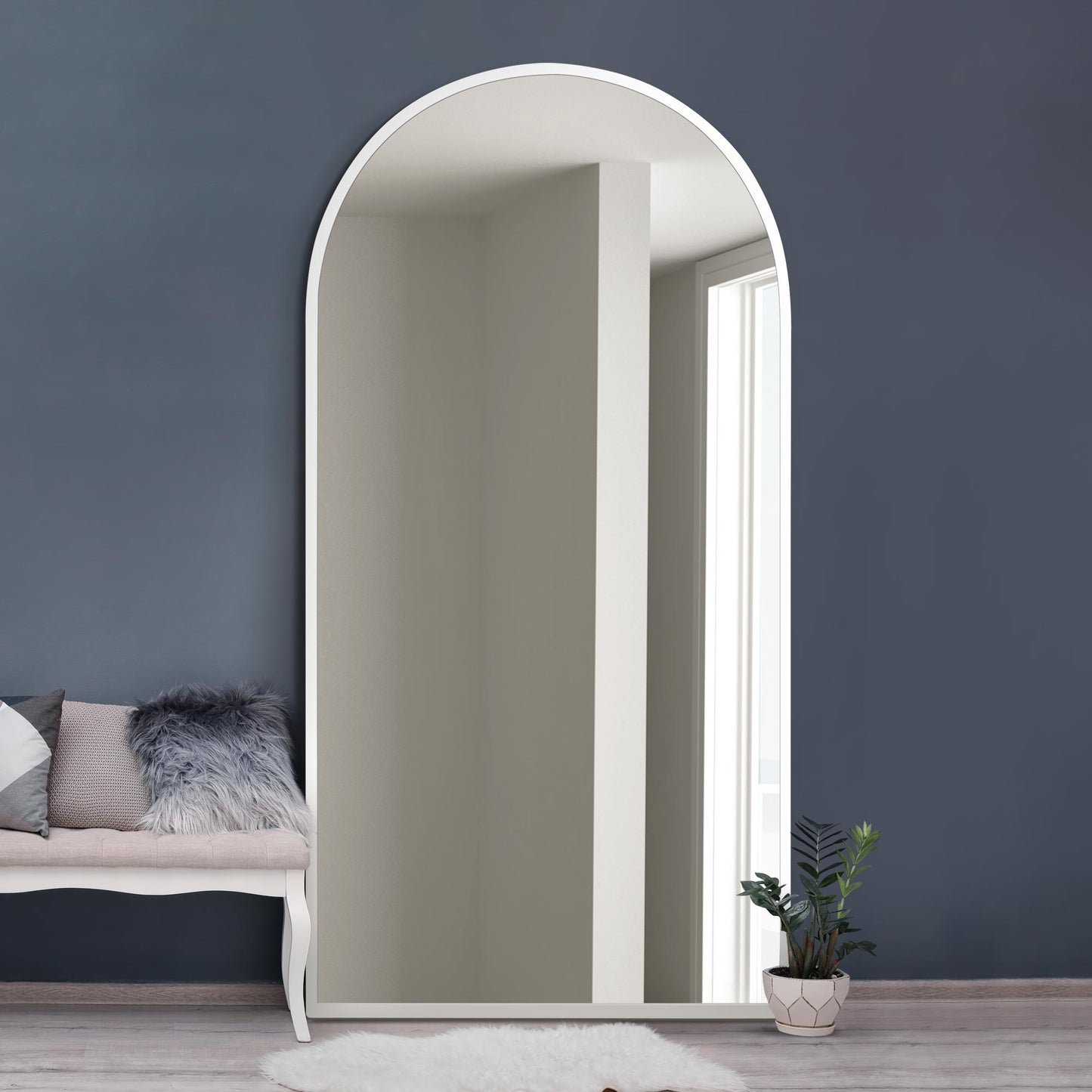 The Perry - White Framed Arched Leaner/Wall Mirror 71 X 35 (180CM X 90CM)