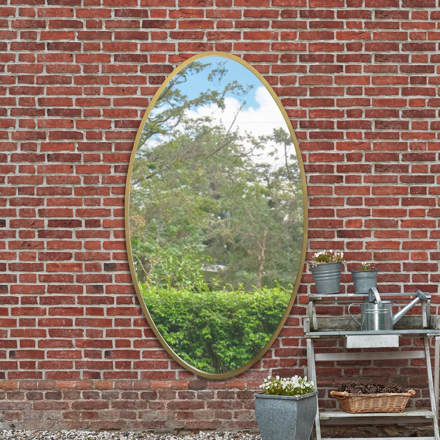The Avery - New Gold Metal Framed Oval Garden Wall Mirror 71 X 39 (180 x 100CM)