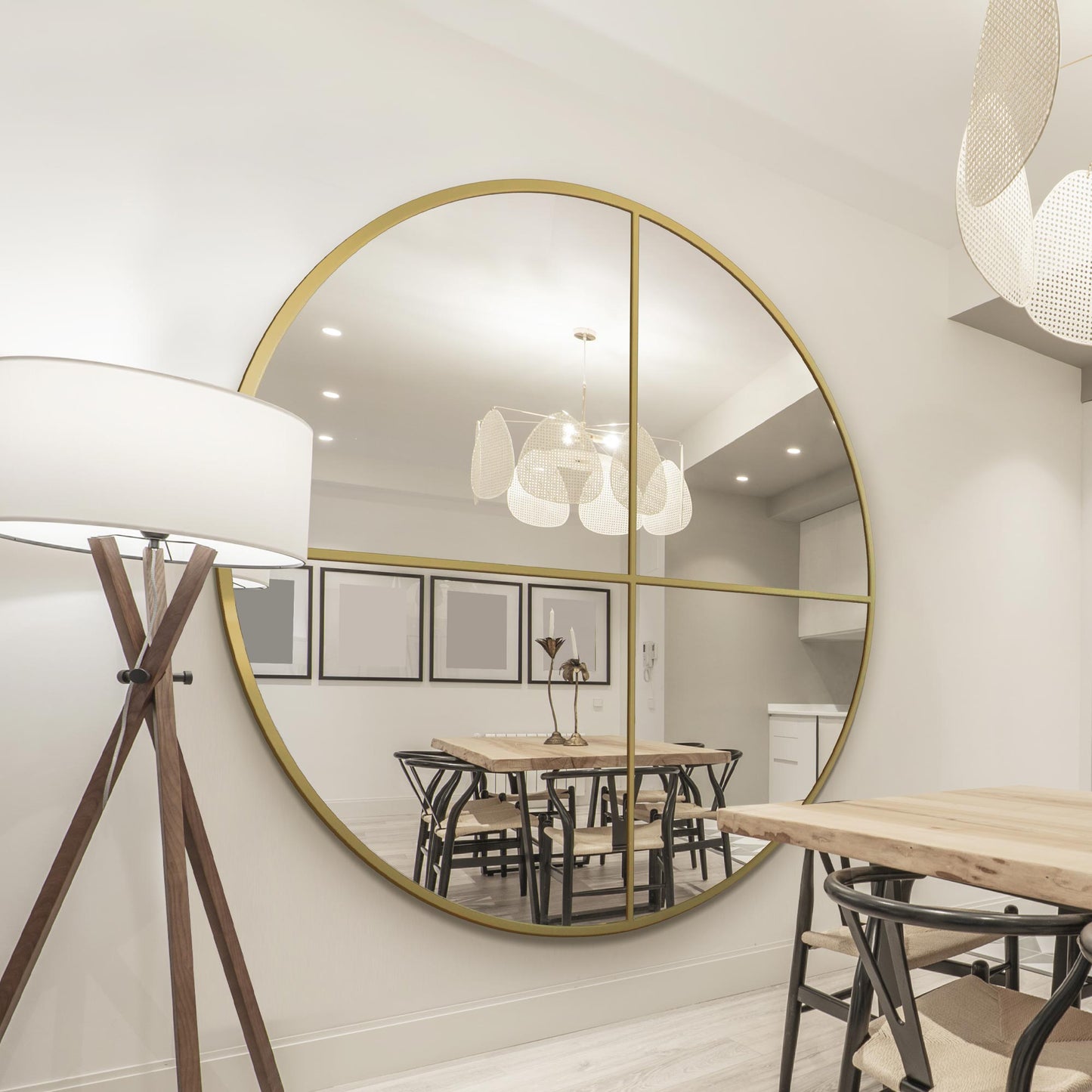 The Elma - New Gold XL Circular Window Metal Wall and Leaner Mirror 71 X 71 (180 x 180CM)