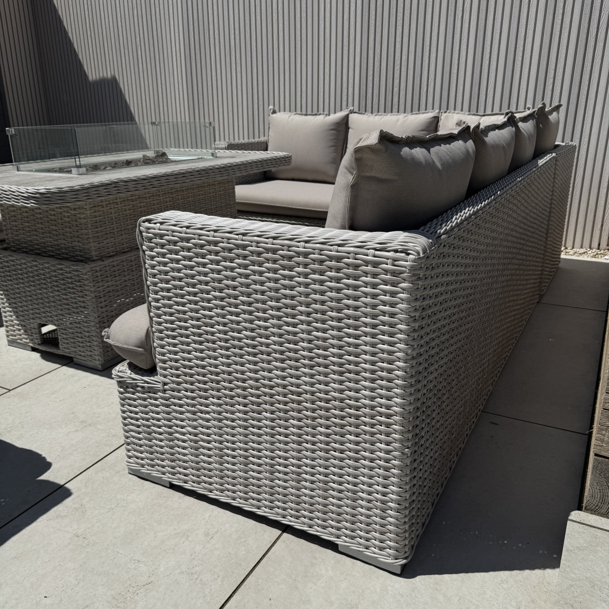 Asha Corner Rising Fire Pit Dining Set - Grey/Beige