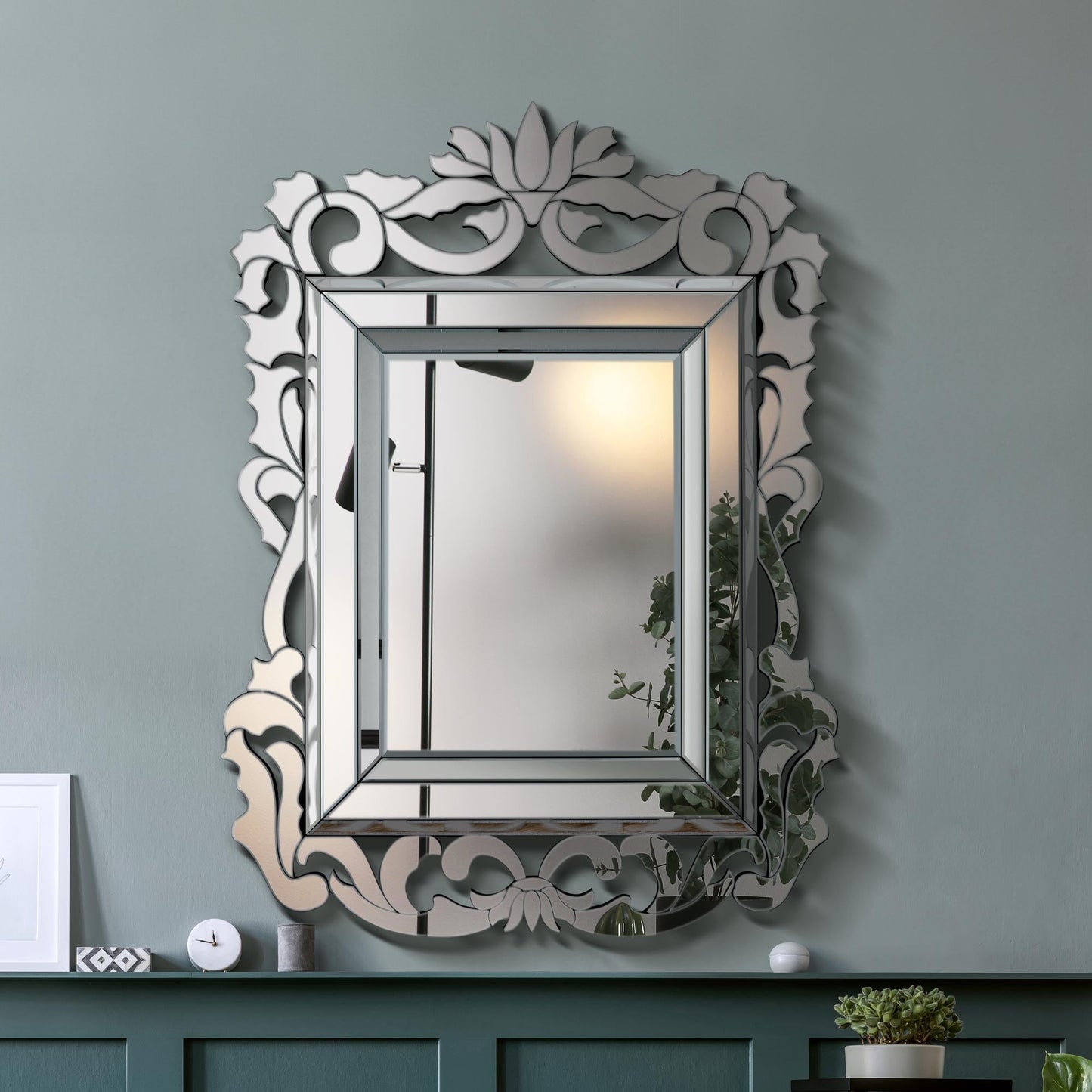 All Glass Stylised Baroque Inspired Wall Mirror 135 x 99 CM