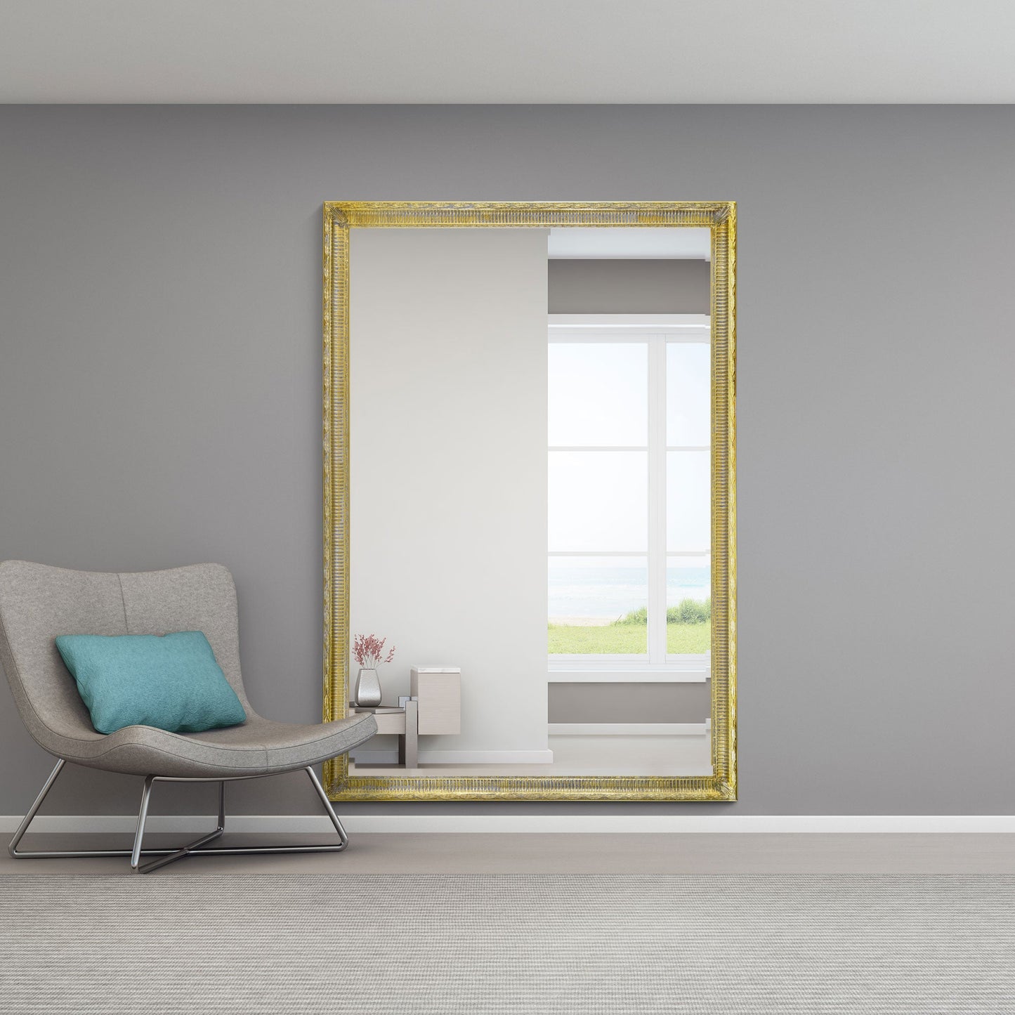 Maeve Vintage Gold Antique Design Large Leaner Mirror 6ft7 x 4ft7 200 x 140 CM