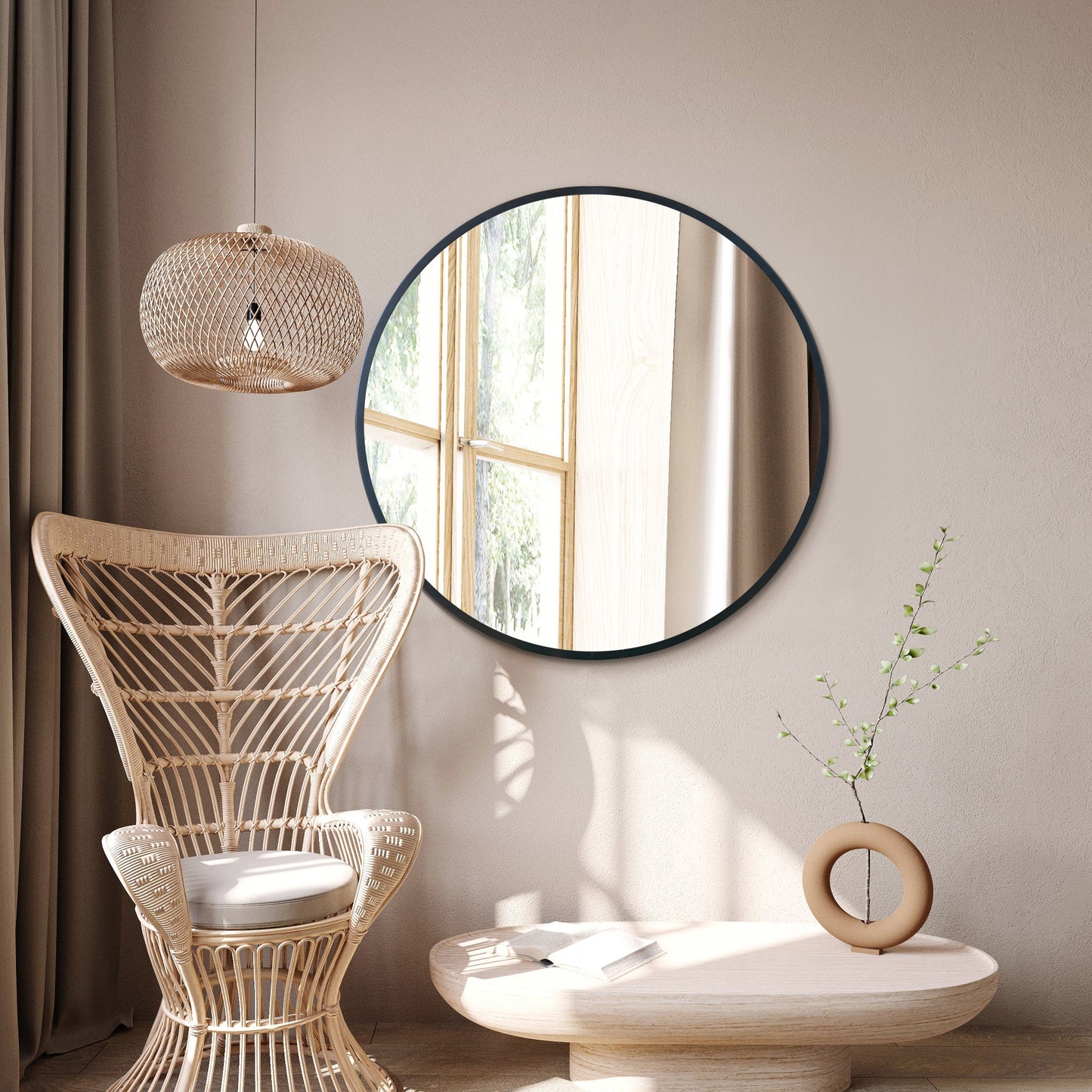 The Elma - Black Edged Circular Modern Wall Mirror 35 (90CM) Diameter