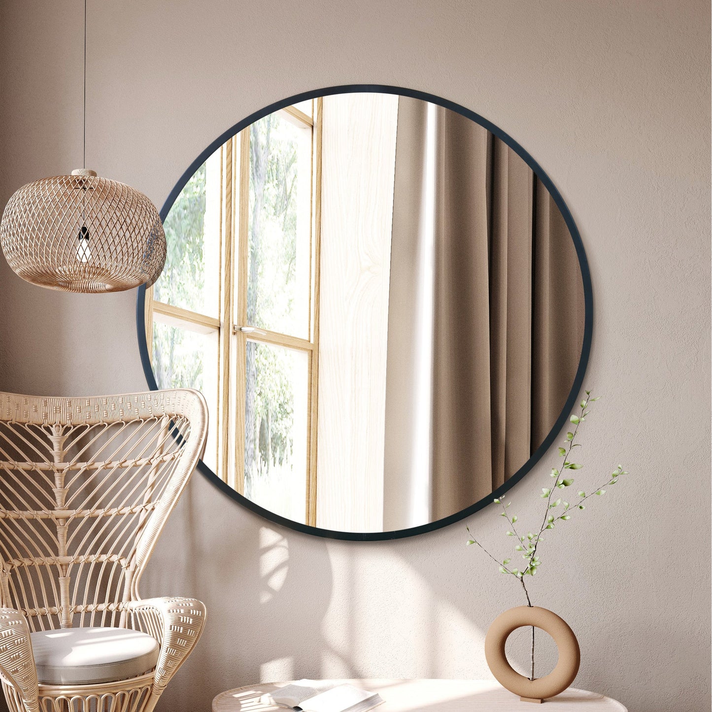 The Elma - Black Edged Circular Modern Wall Mirror 47 (120CM) Diameter