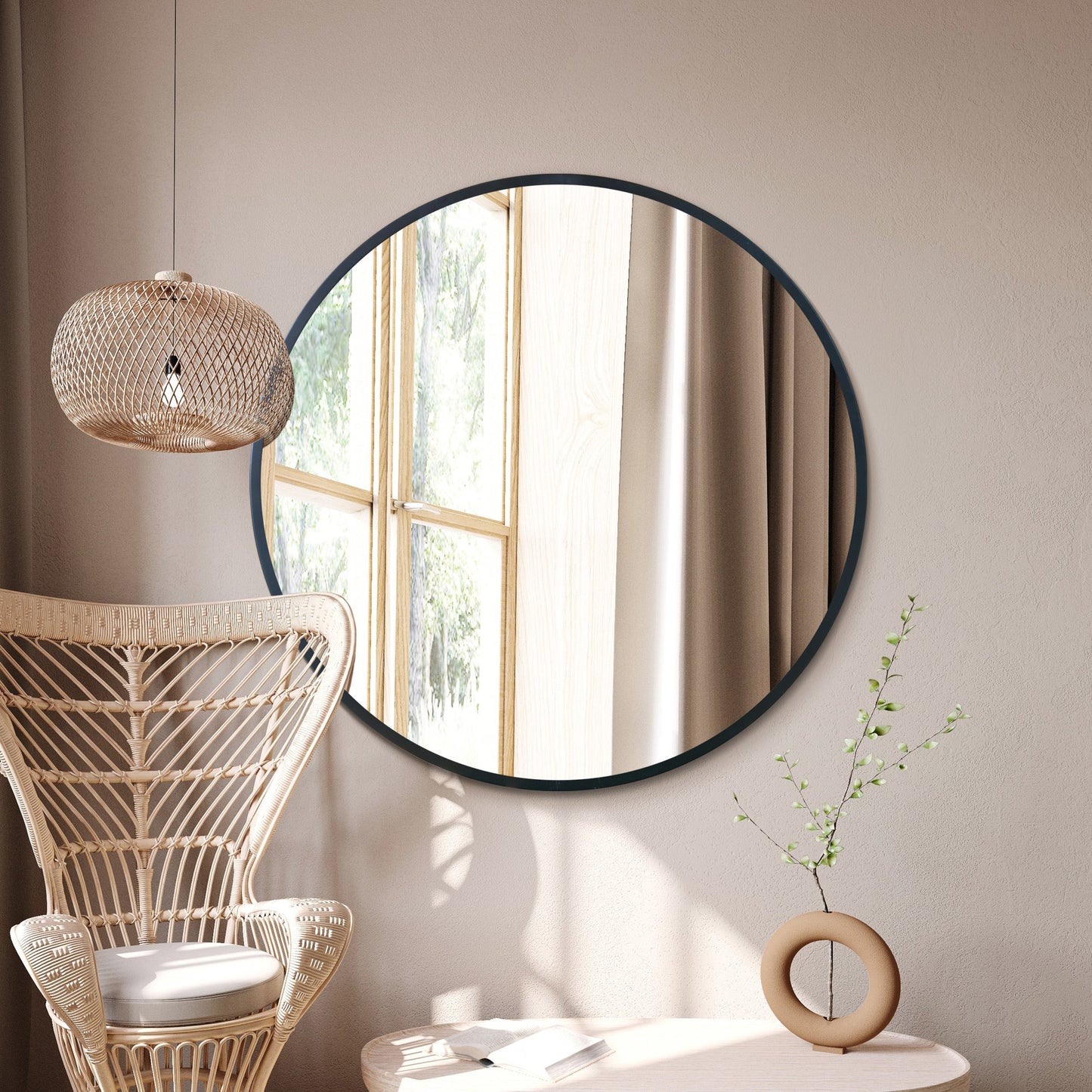 The Elma - Black Edged Circular Modern Wall Mirror 43 (110CM) Diameter