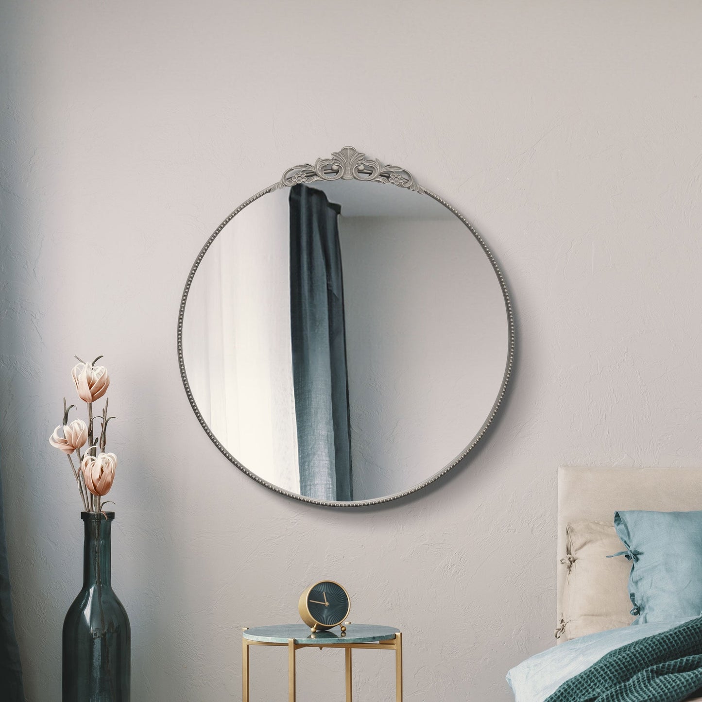 The Timo - Silver Metal Framed Round Decorative Wall Mirror 39 X 39 (100x100CM)