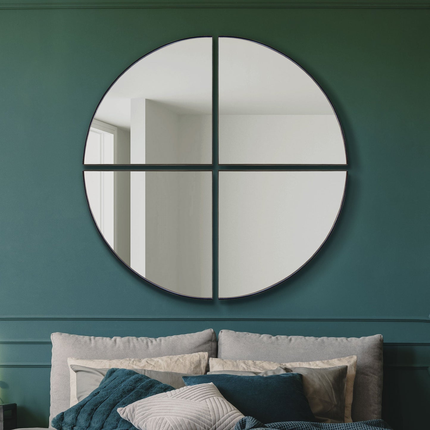 The Reina - New Black XL Circular Metal Wall Mirror Made up of 4 Parts 54 X 54 (140 x 140CM)